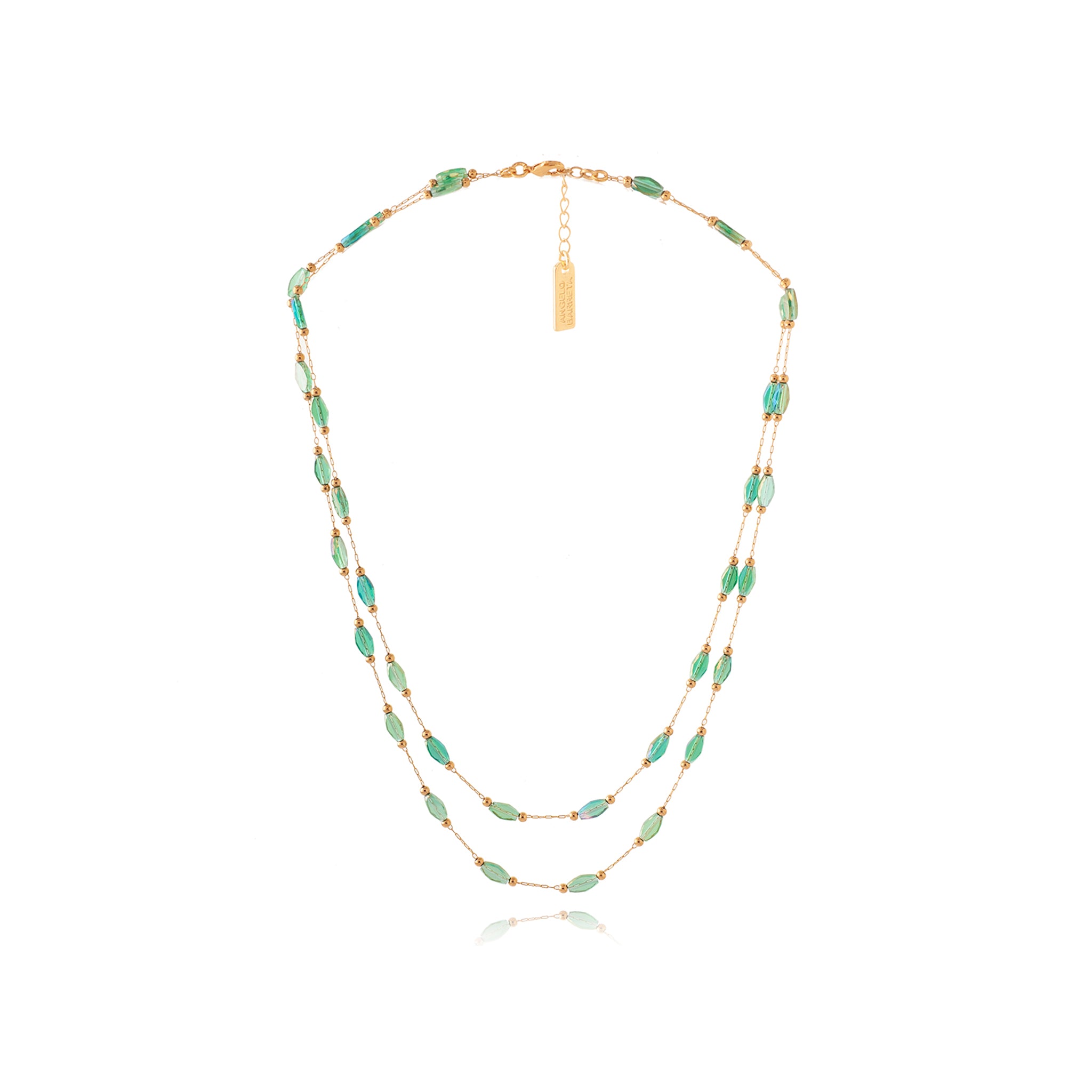 Double Row Oblong Glass Bead Necklace - Green