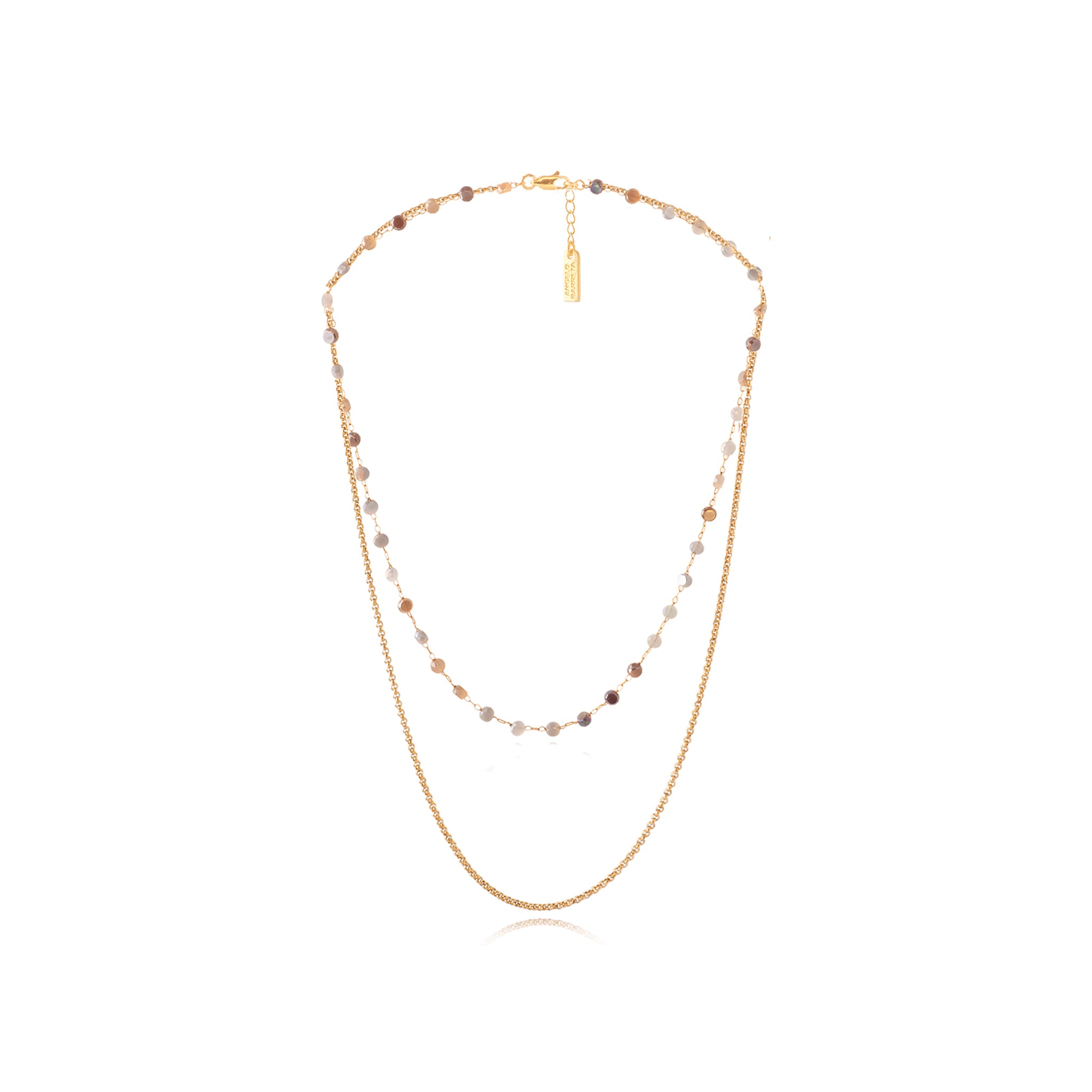 Double Long Chain Necklace – Gold & Glass Beads - Aqua