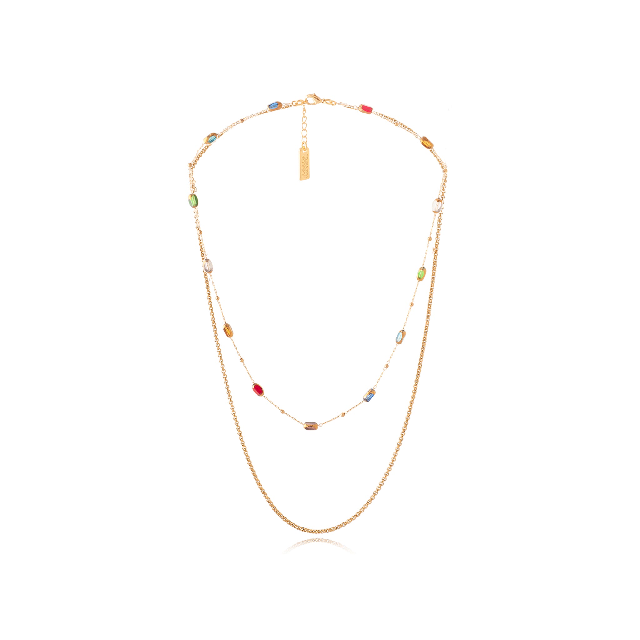 Double Long Chain Necklace – Gold & Glass Beads - Aqua