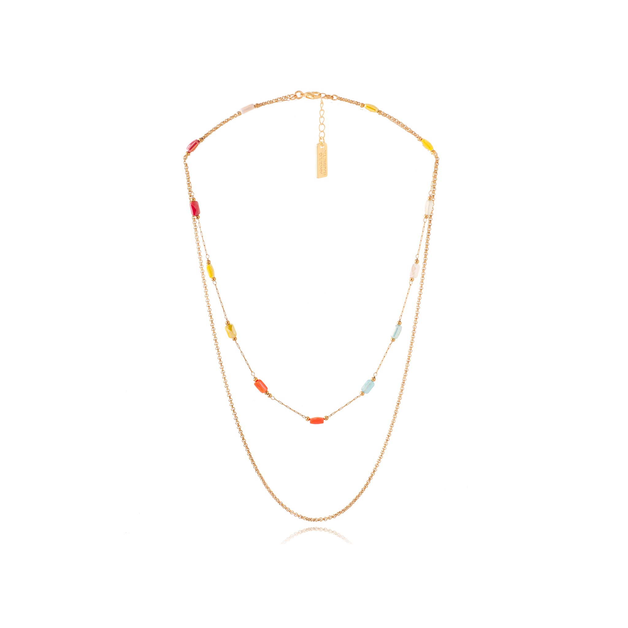 Double Long Chain Necklace – Gold & Glass Beads - Aqua