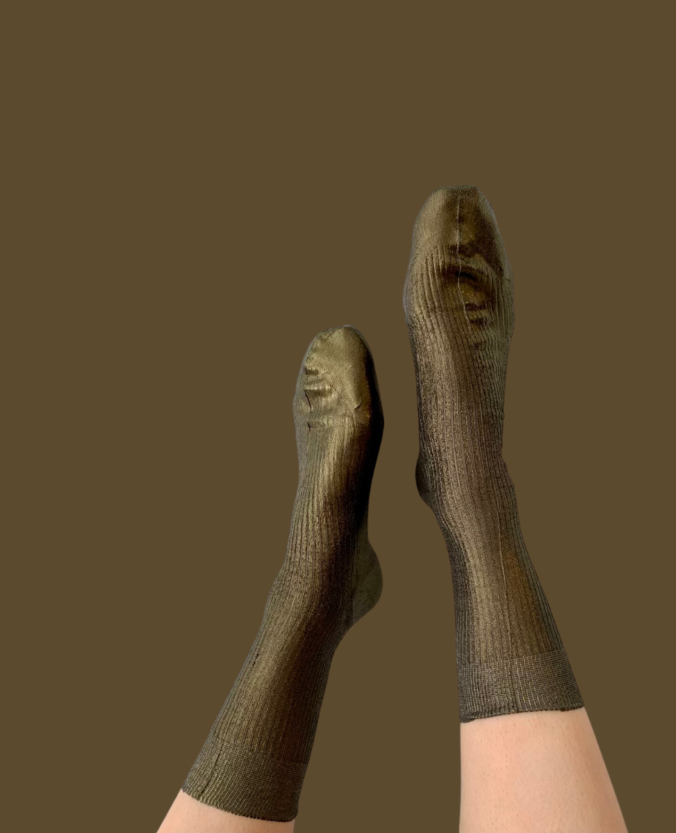 One Ribbed Laminated Sock - Bosco