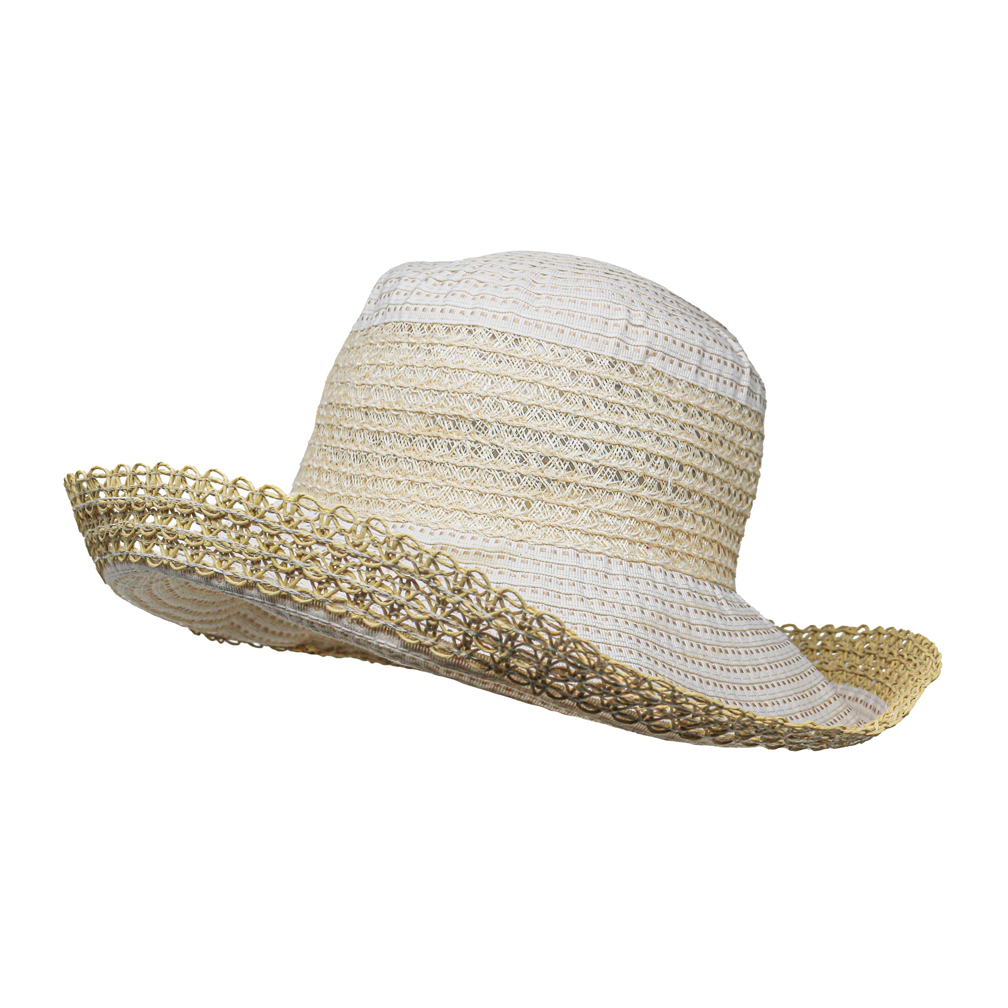 Straw & White Fabric Sun Hat