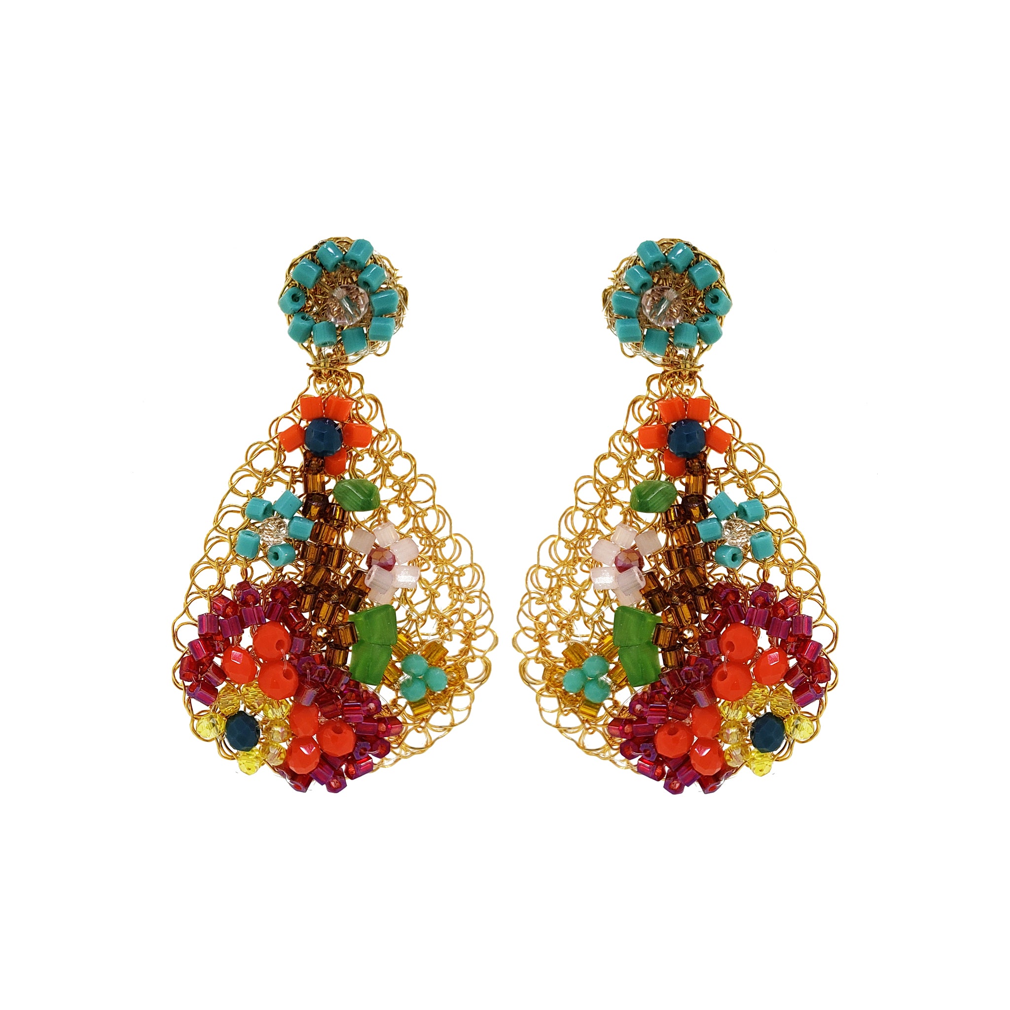 Multicolored Florence Mini EmbroideredHandmade Crochet Earrings