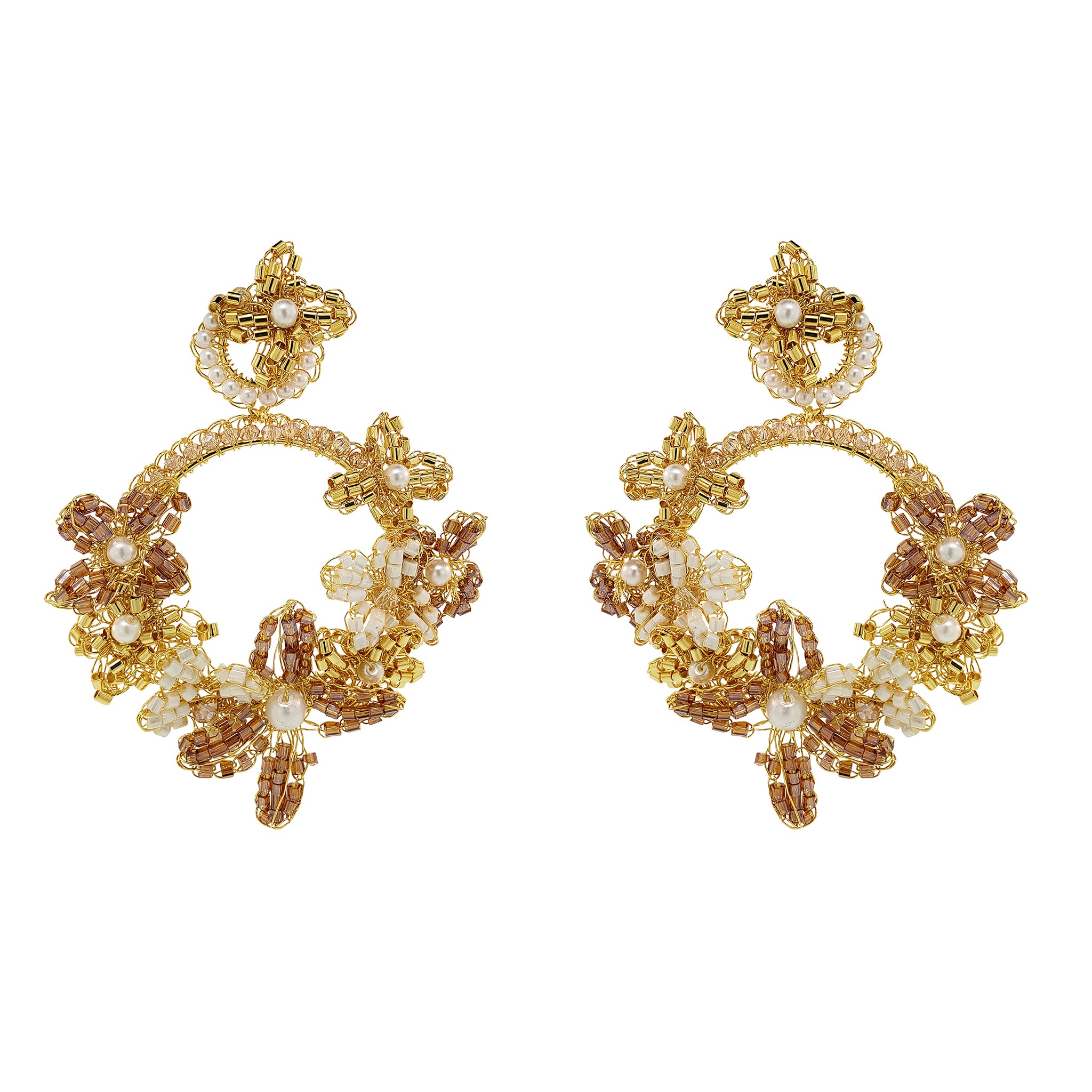 Golden Mix Garden Large Handmade Crochet Earrings