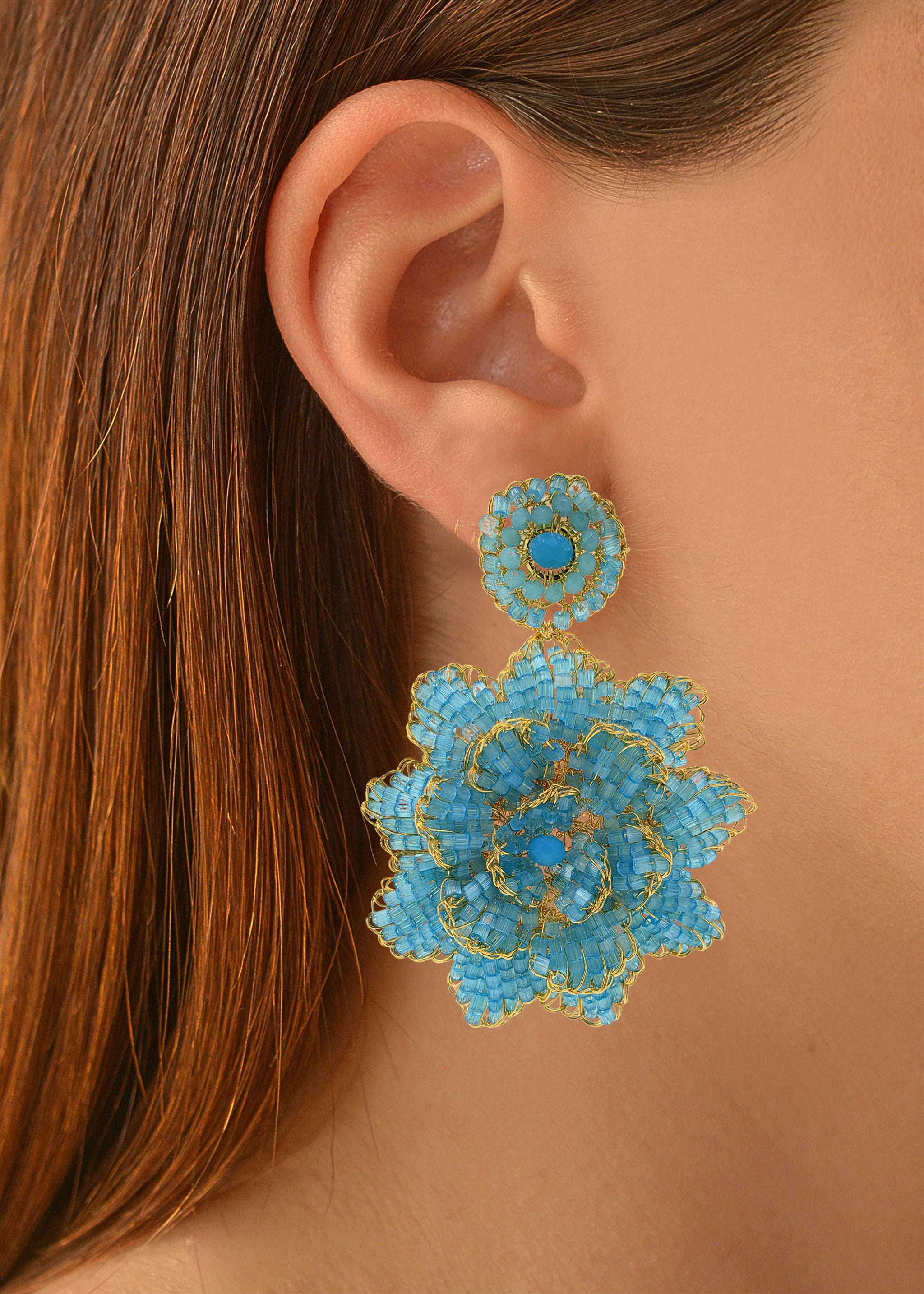 Aqua Blue Blossom Handmade Earrings