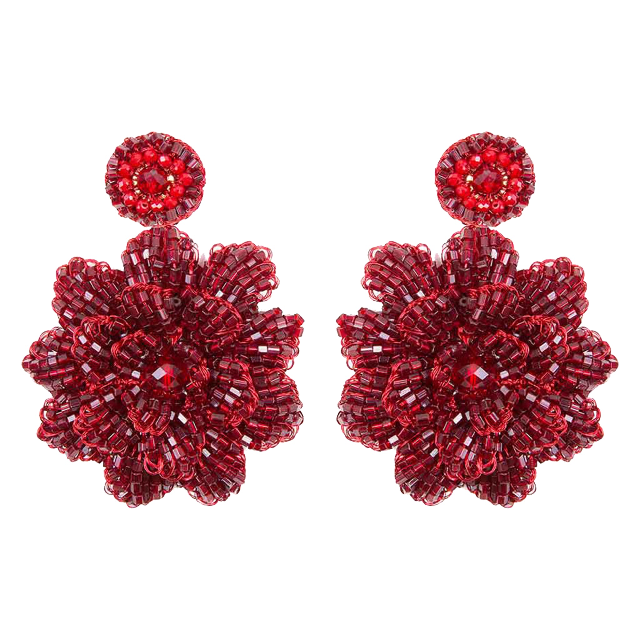 Red Velvet Blossom Handmade Crochet Large Earrings