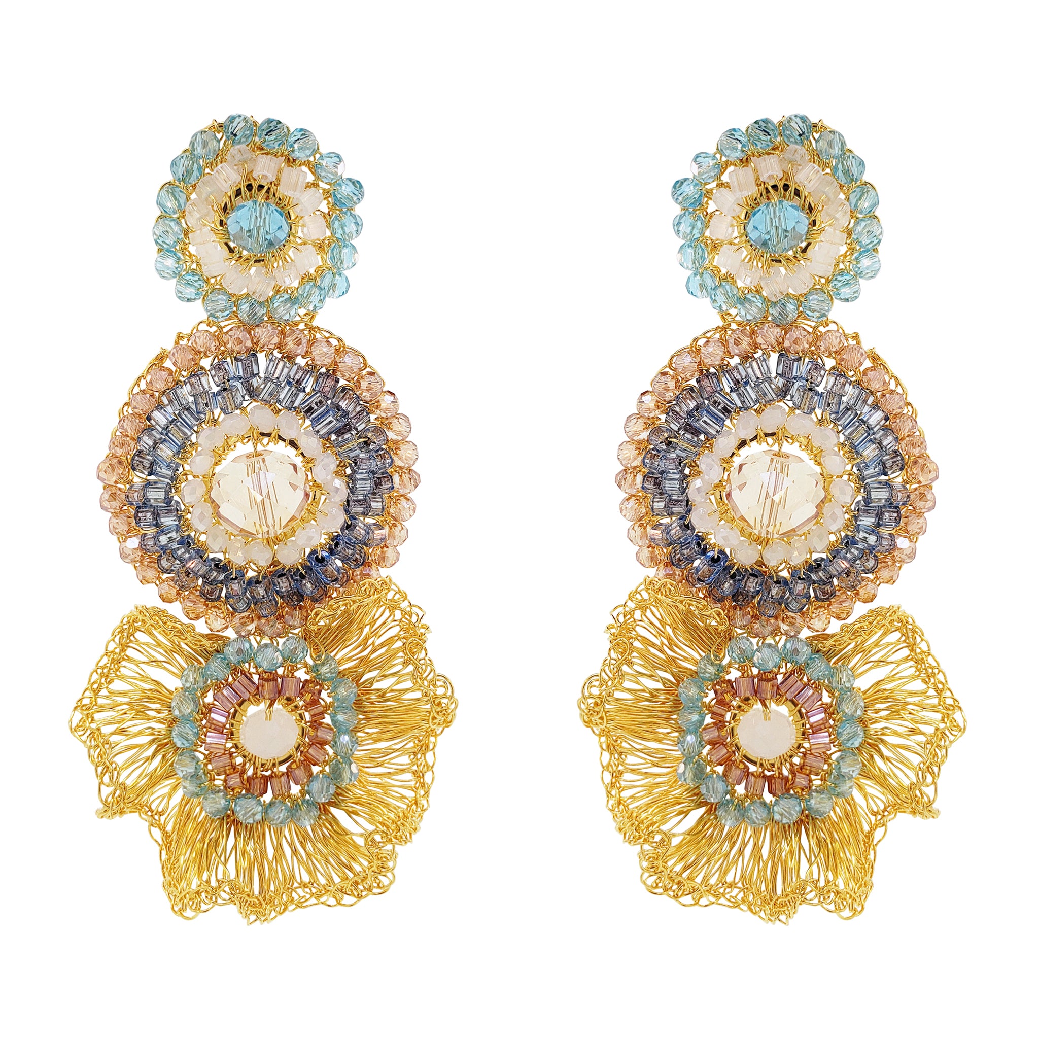 Seafoam Blue Mix Lia Cascade Handmade Crochet Earrings