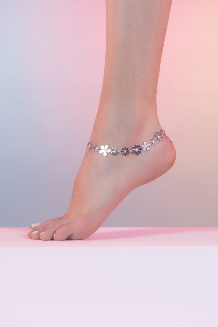 Flower Anklet in Sterling Silver Finish
