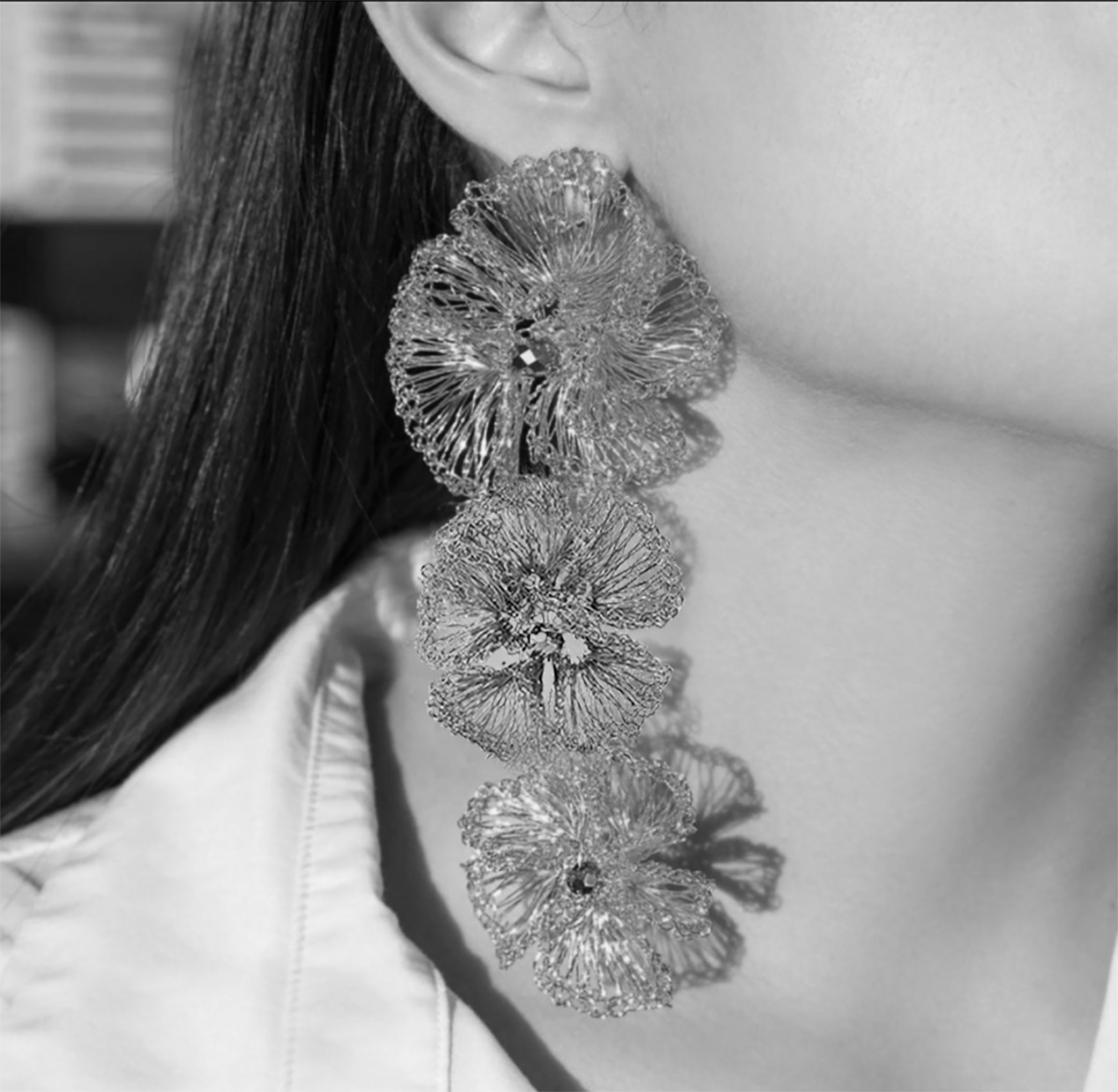 Neon Mix Plumeria Cascade Handmade Crochet Long Earrings