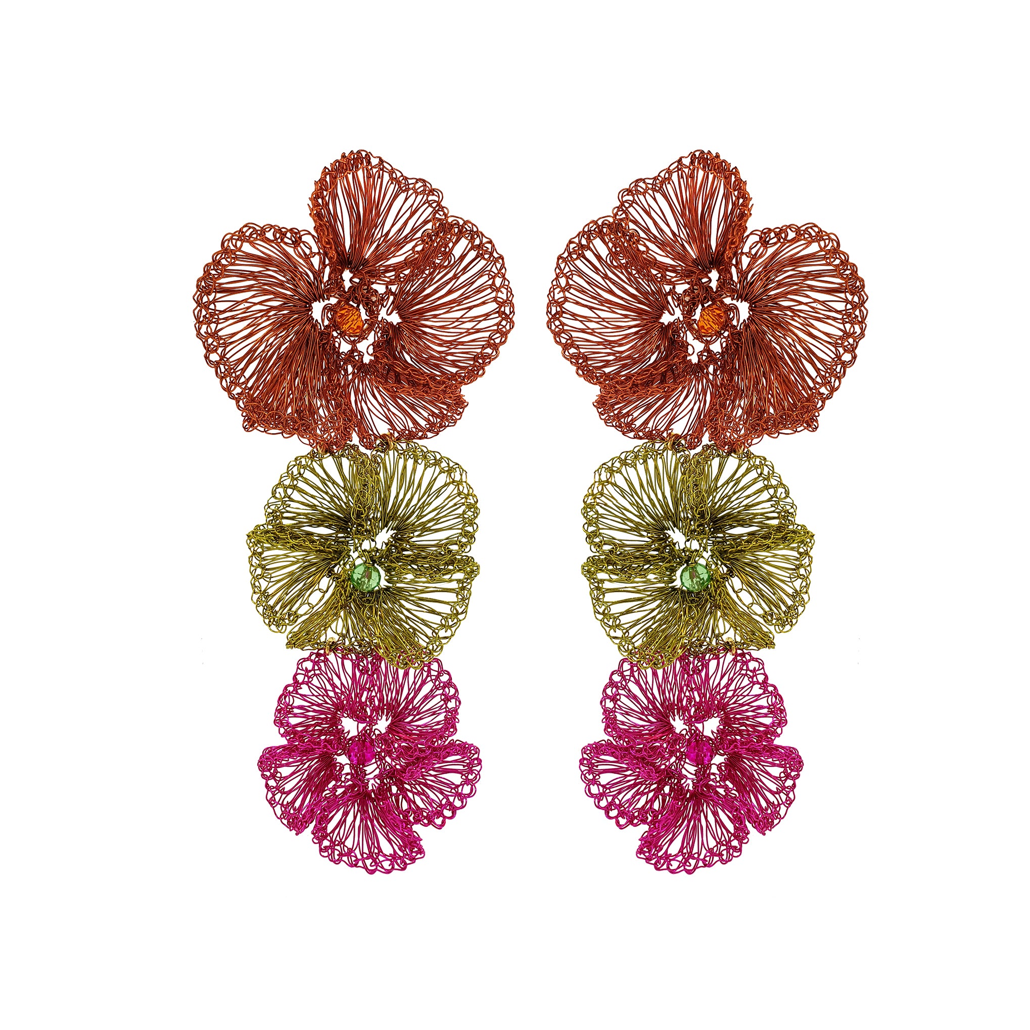Neon Mix Plumeria Cascade Handmade Crochet Long Earrings