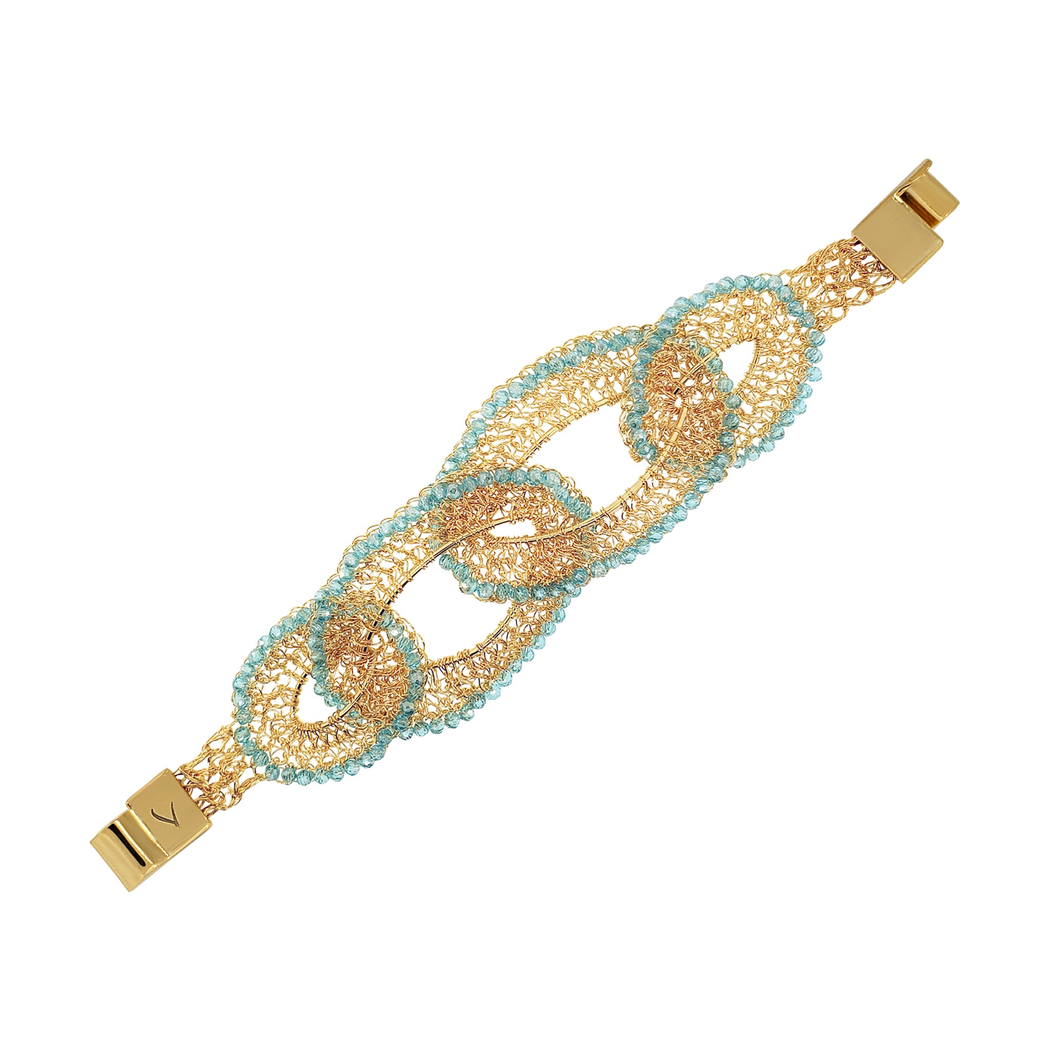 Azure Blue & Gold Minerva Handmade Crochet Bracelet