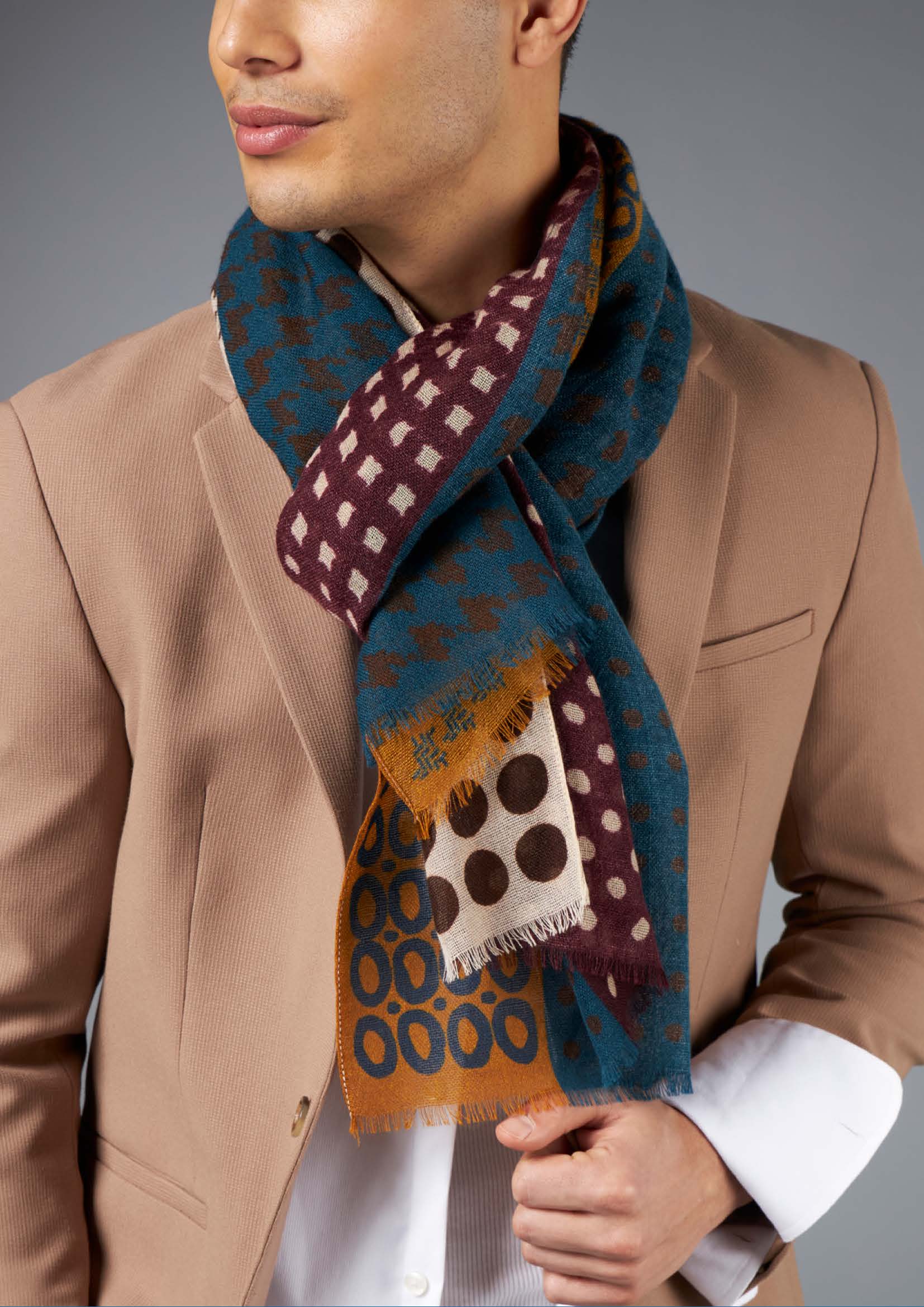 Men's Geometric Pattern Wool Scarf  55x190 cm