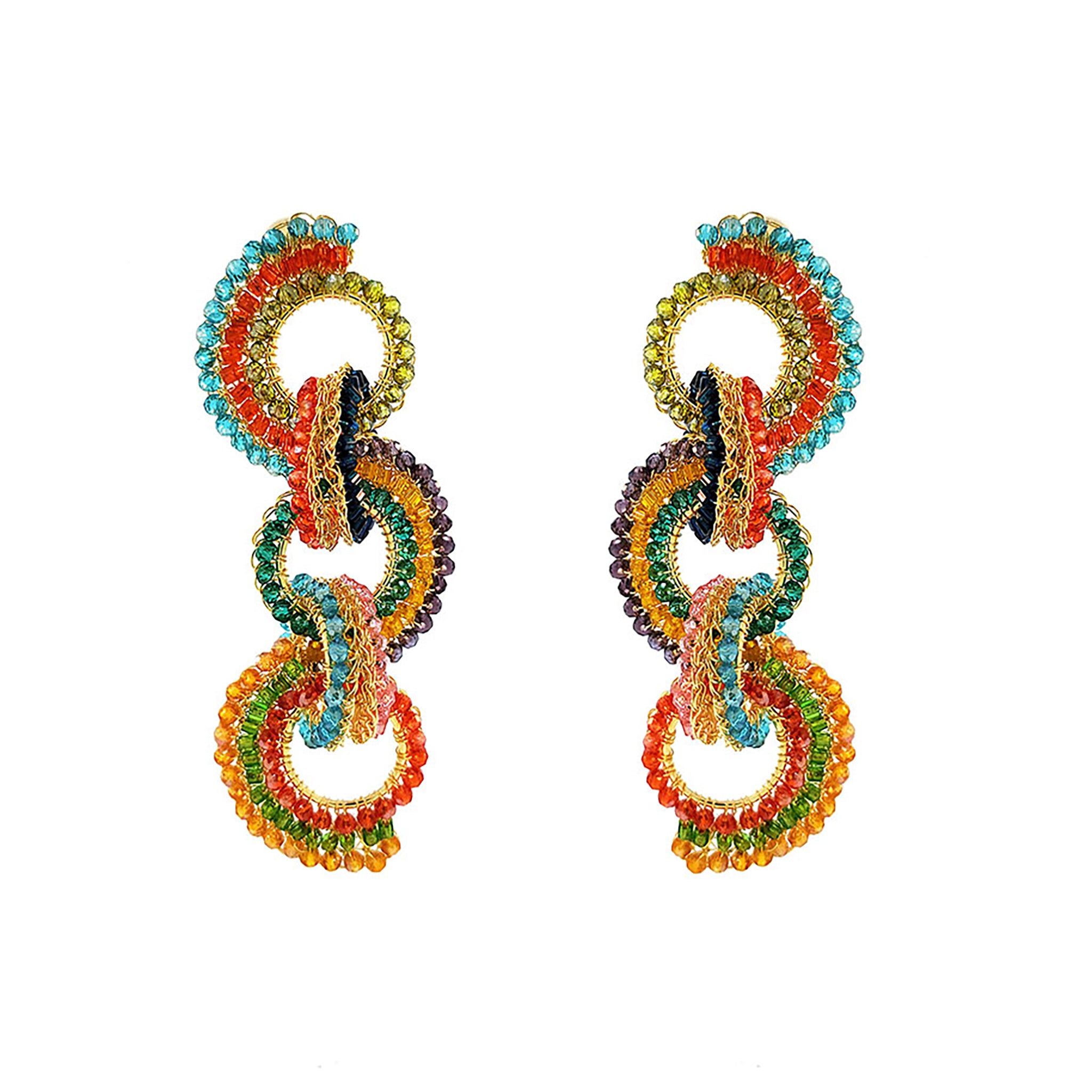 Multicolor & Gold Elena Handmade Crochet Long Earrings