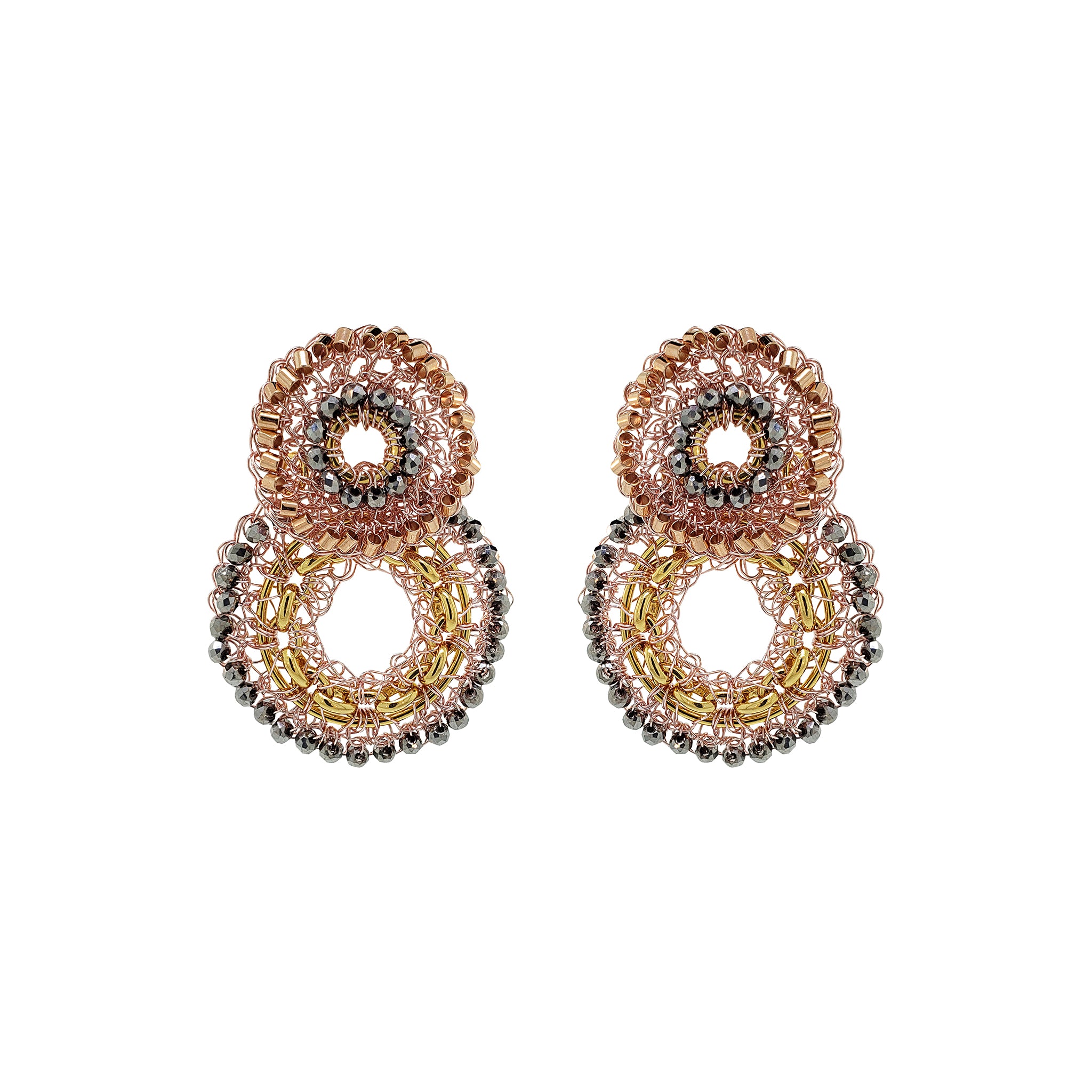 Flux Double Earrings Trio Gold