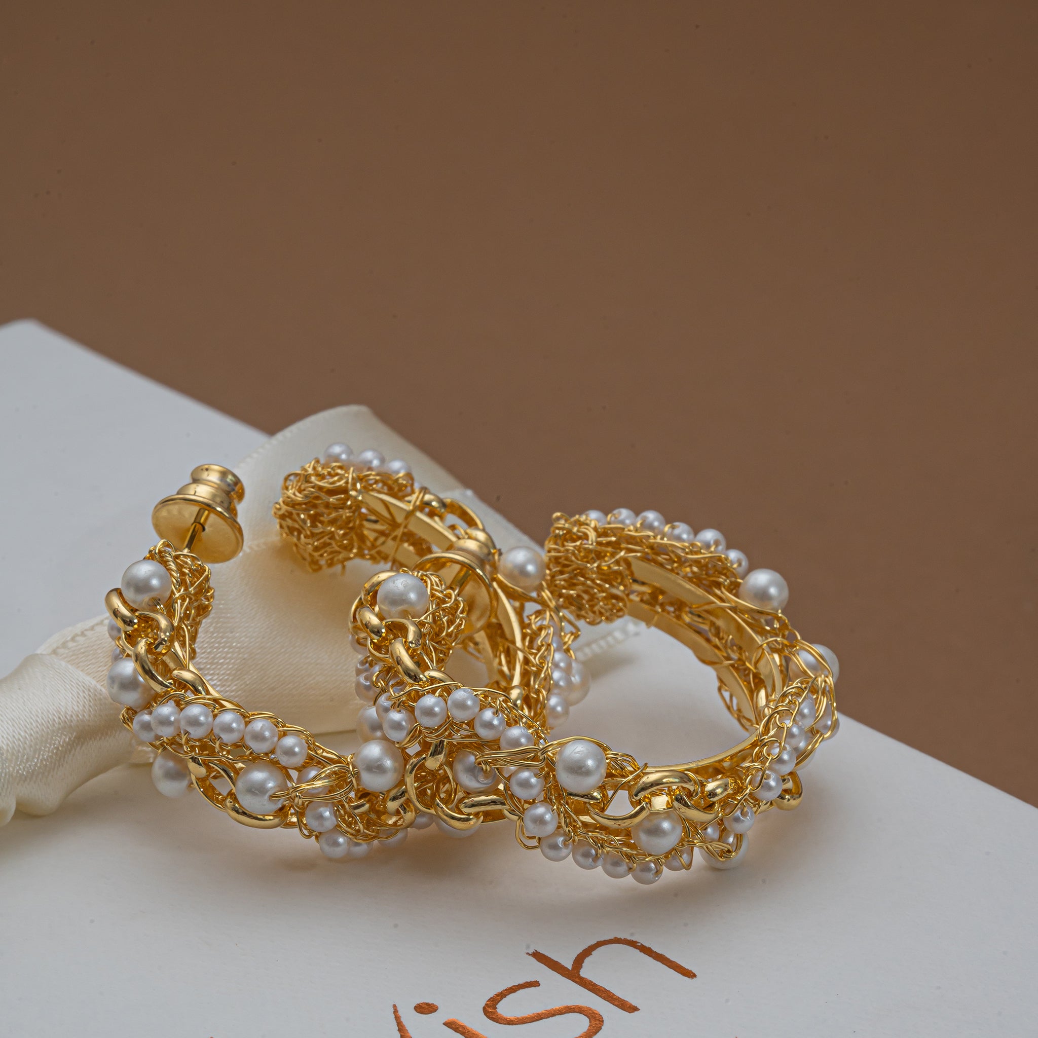 Pearl & Gold Hera Hoops Handmade Crochet Earrings