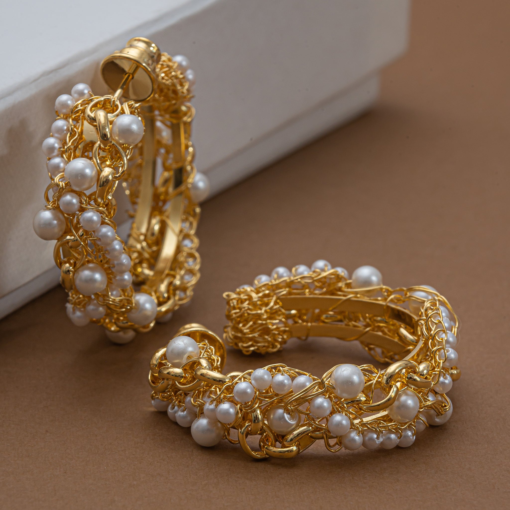 Pearl & Gold Hera Hoops Handmade Crochet Earrings