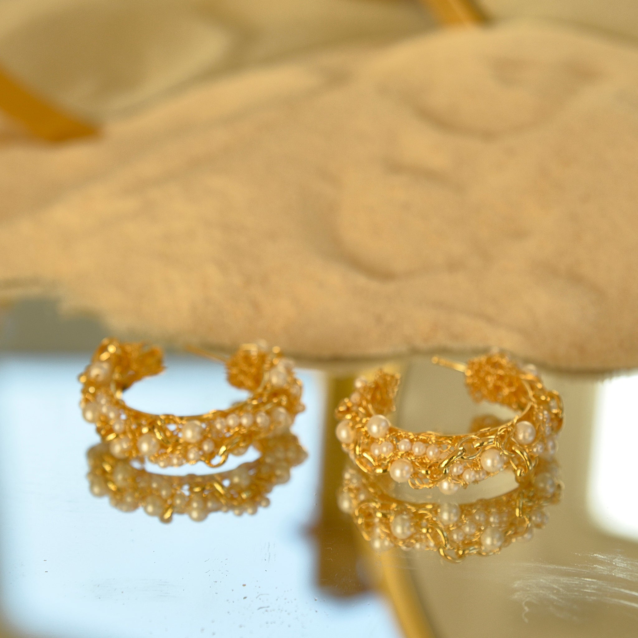Pearl & Gold Hera Hoops Handmade Crochet Earrings