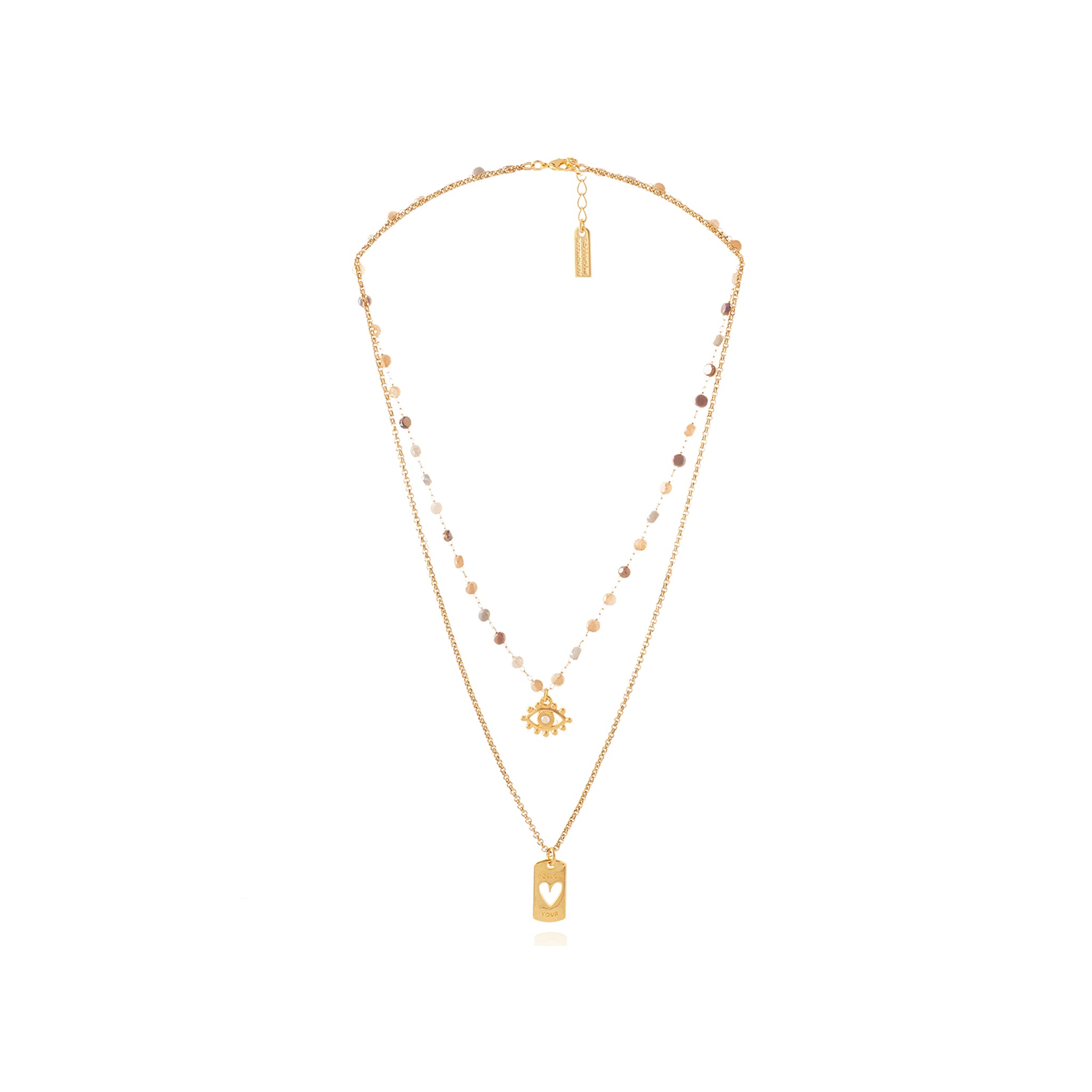 Double Layered Necklace with Charms - Nude