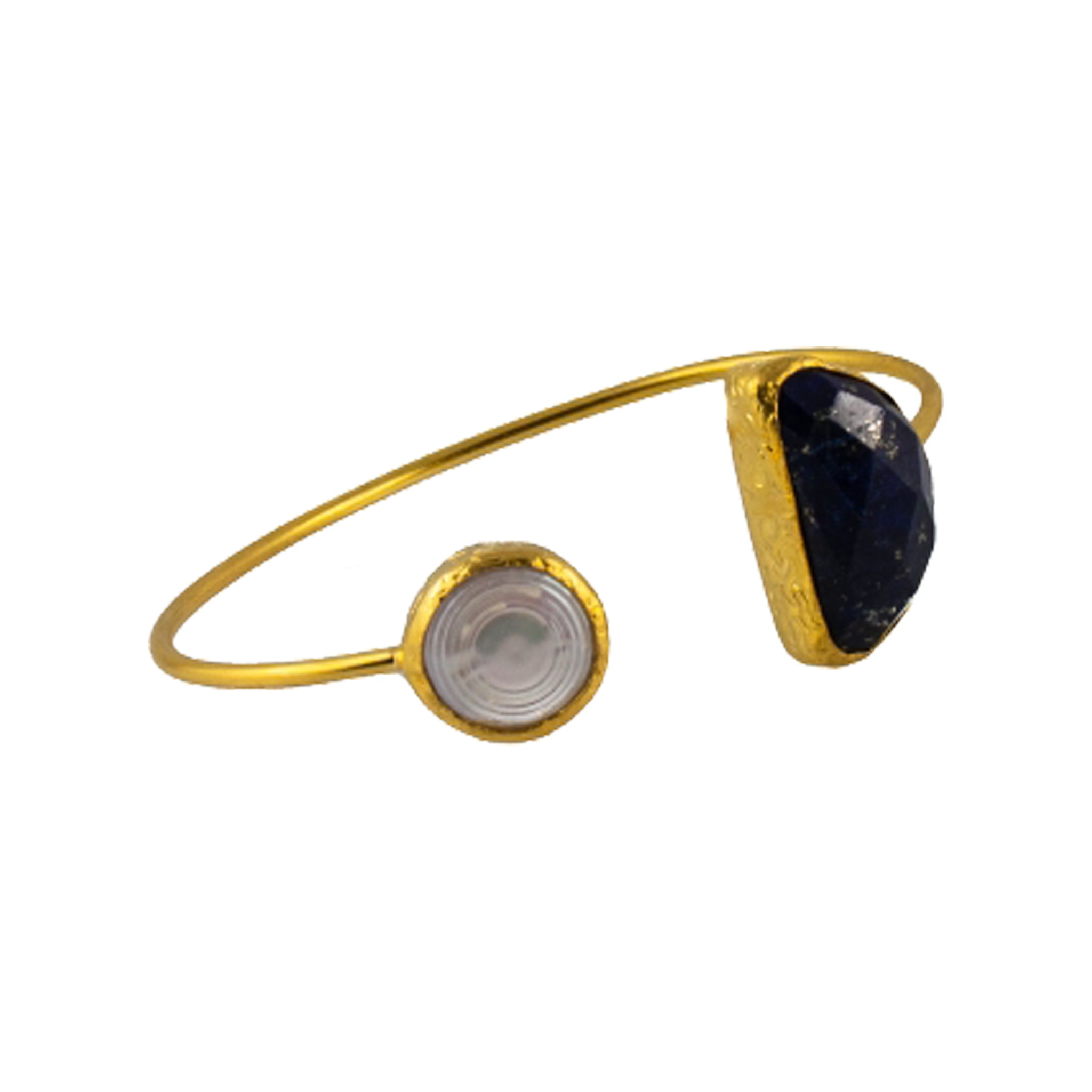 Brass Gold-Plated Bracelet with Baroque Pearl and Lapis Lazuli Accents