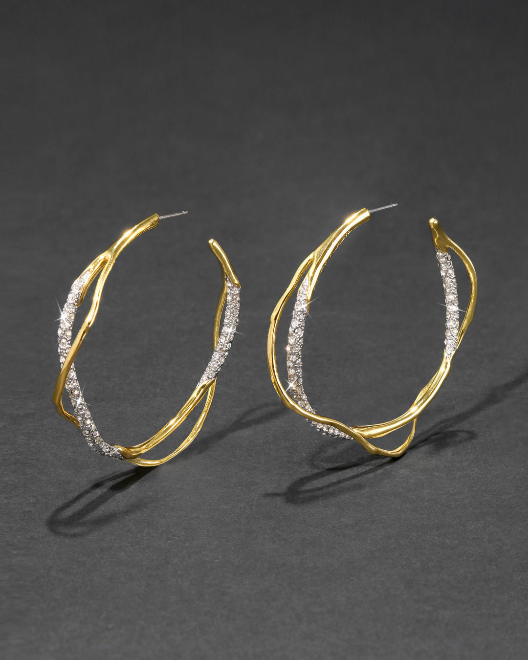 Intertwined Gold Two Tone Pave Hoop Earring