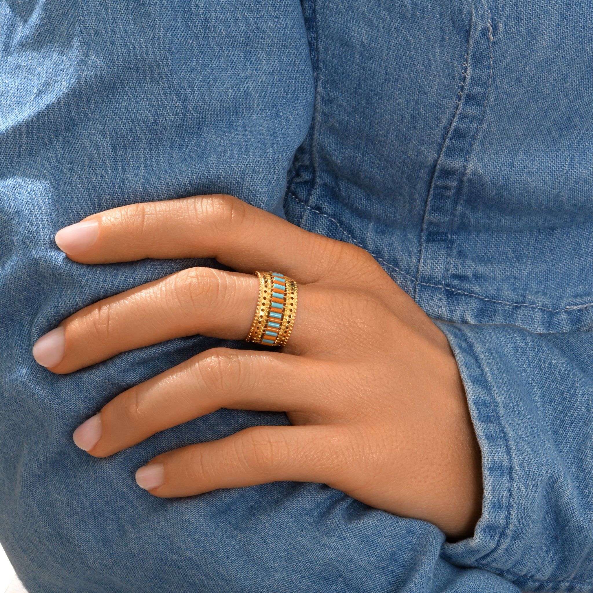 Alicudi Gold-Plated Metal and Japanese Seed Beads Adjustable Ring - Gold