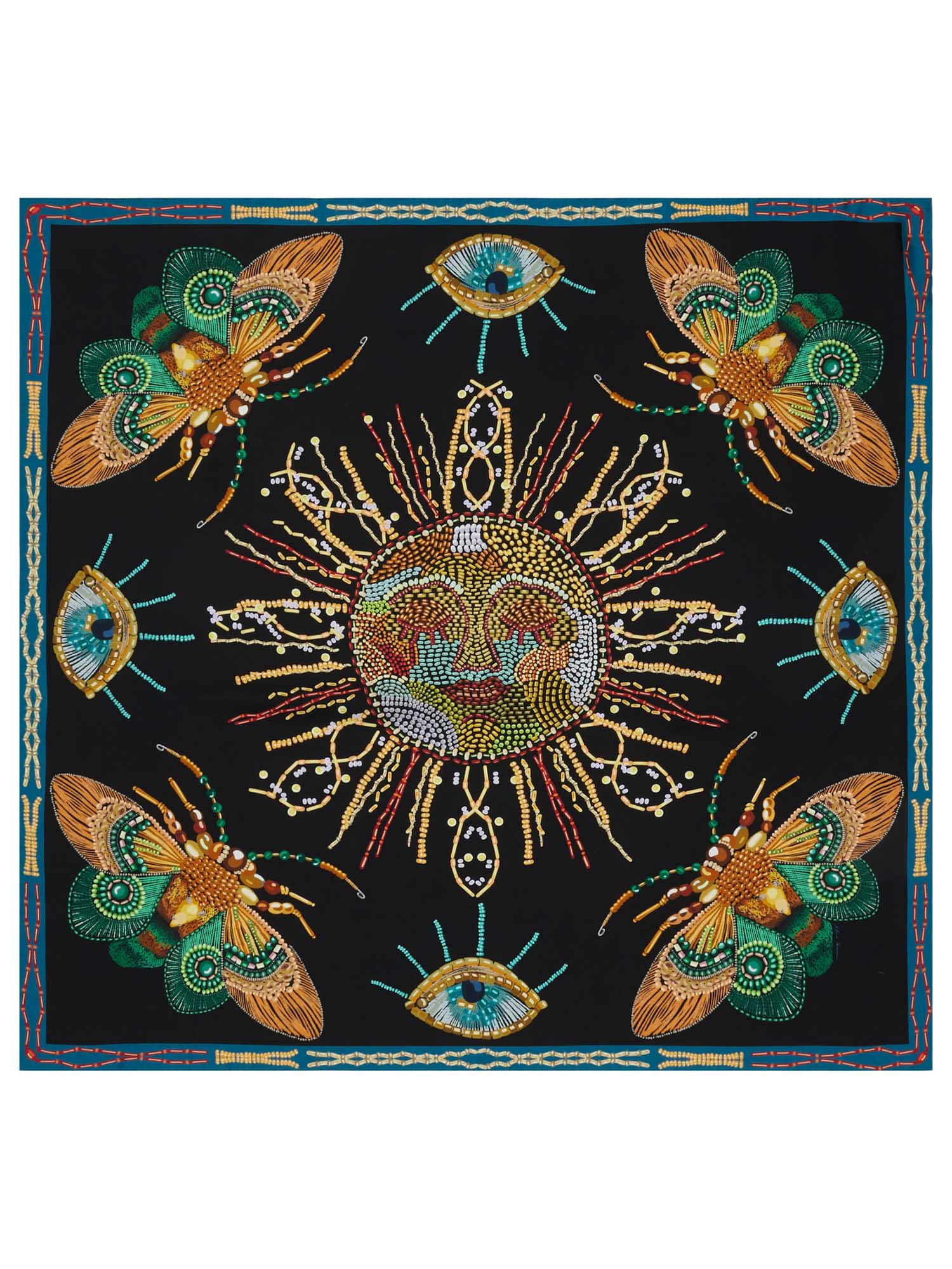 Silk Scarf Embroidered Sun