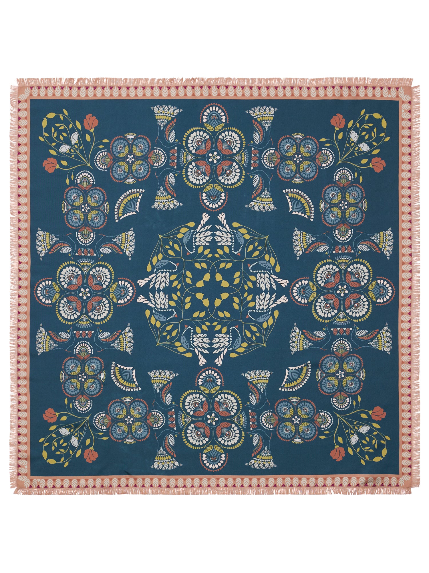 Silk 90x90 Square Scarf Embroidery Print