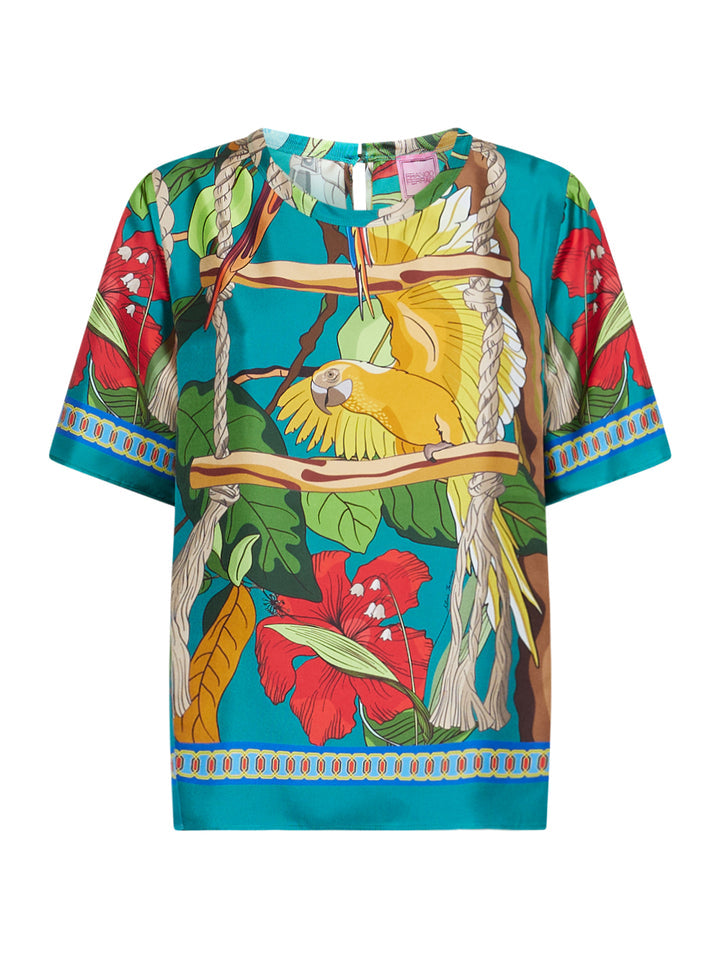 Silk T-Shirt Parrots Print