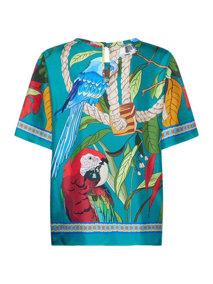 Silk T-Shirt Parrots Print