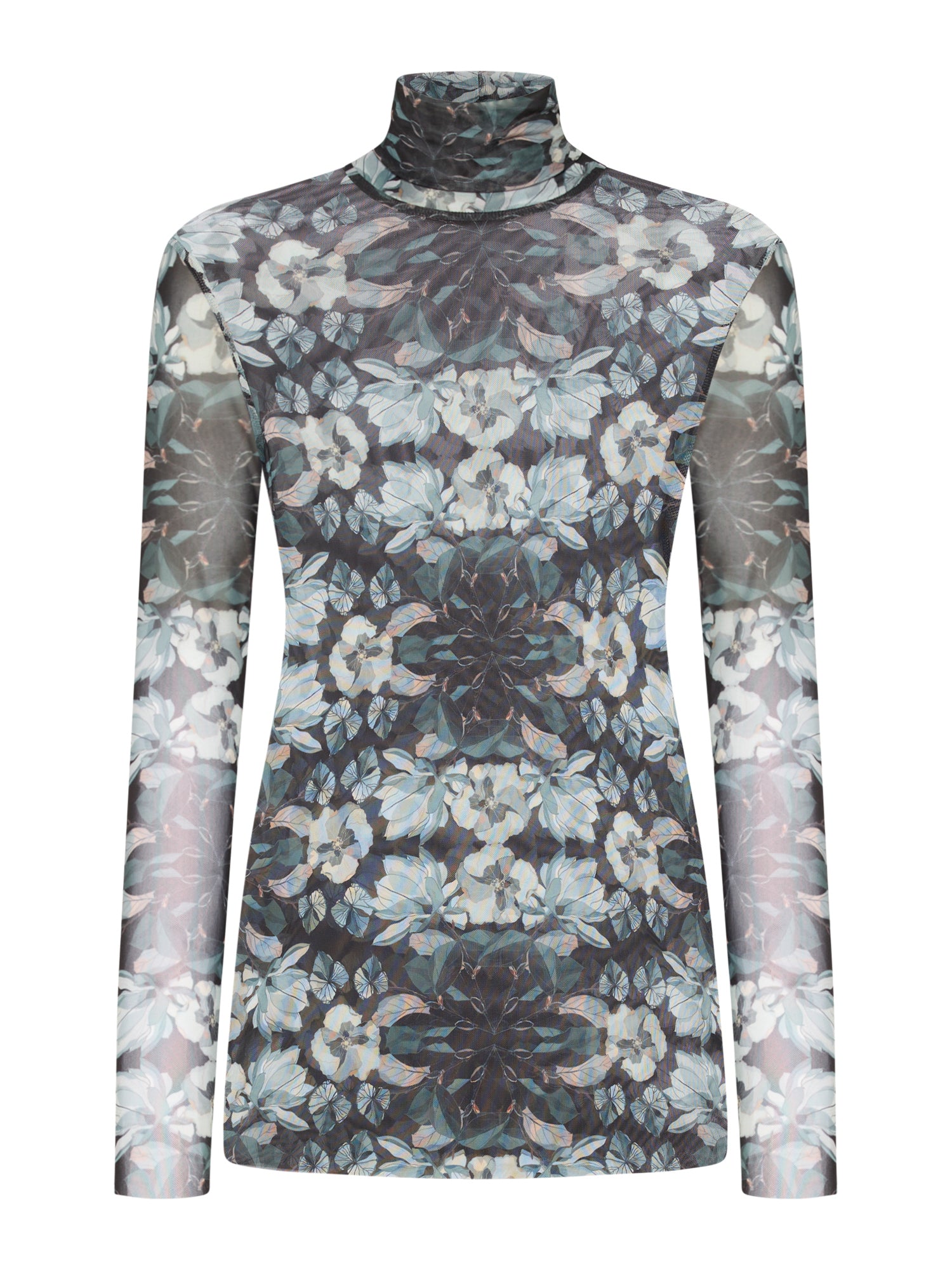 Stretch Turtleneck Top Embroidery Print