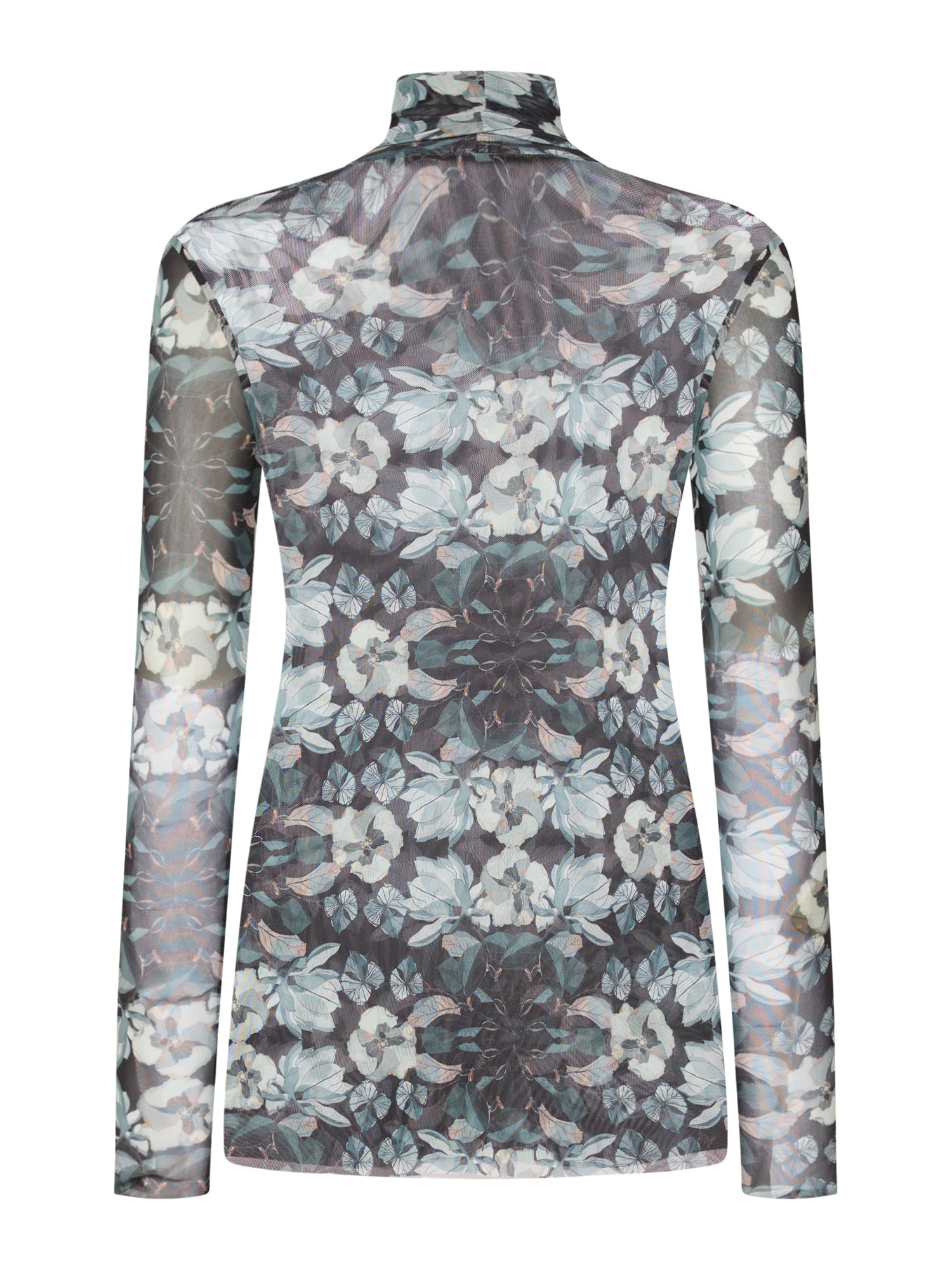 Stretch Turtleneck Top Embroidery Print