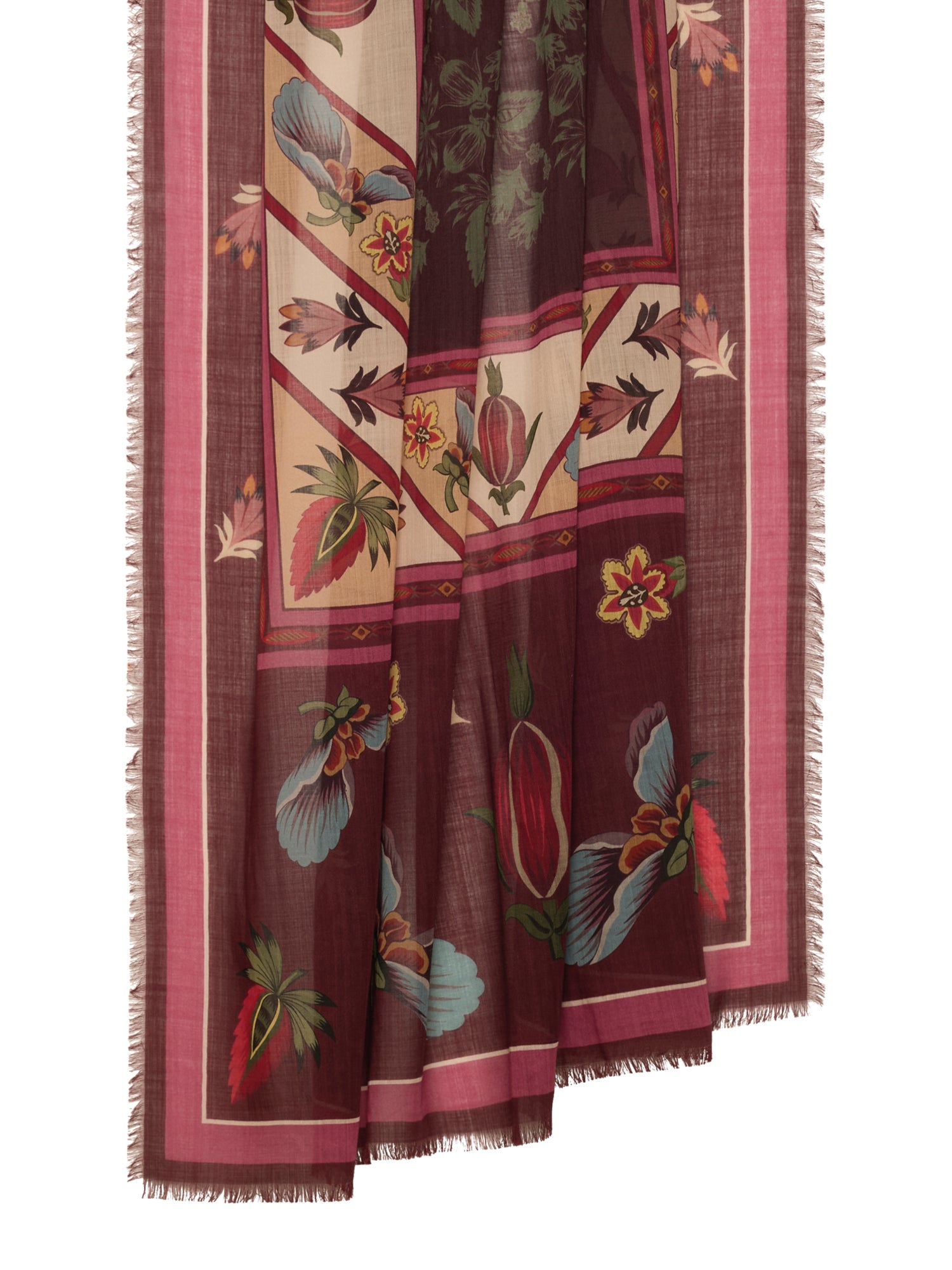 100% Wool Stole Stripes & Flowers  Print