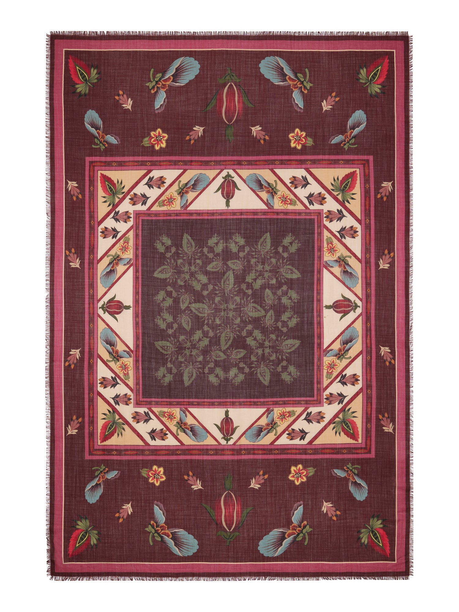 100% Wool Stole Stripes & Flowers  Print