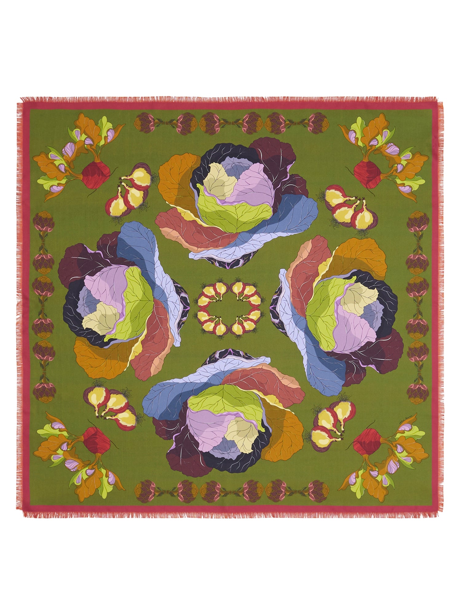 SILK 90X90 SQUARE DOUBLE SIDED FANCY CABBAGE PRINT
