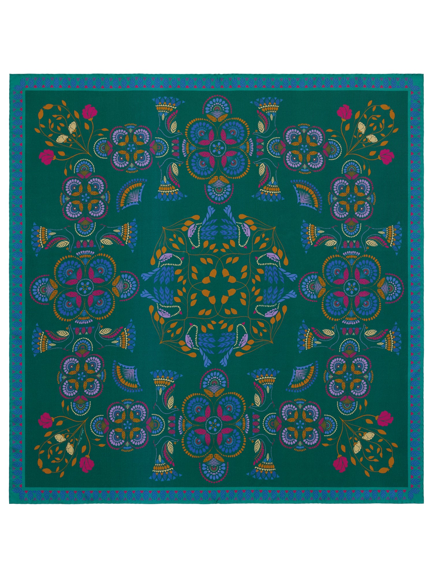 Reversible Silk 90x90  Square Scarf Embroidery Print