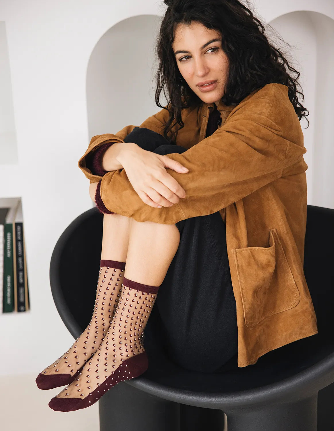 Sheer Graphic Socks — Crescent Dunes Red