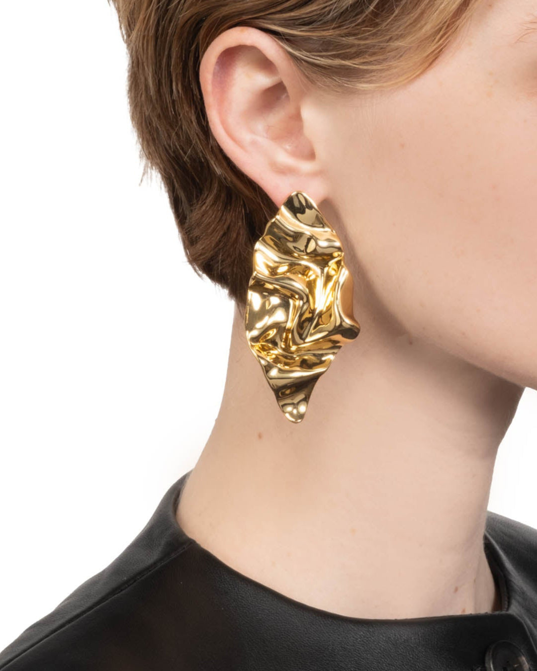 Crumpled Large Post Earring- Gold