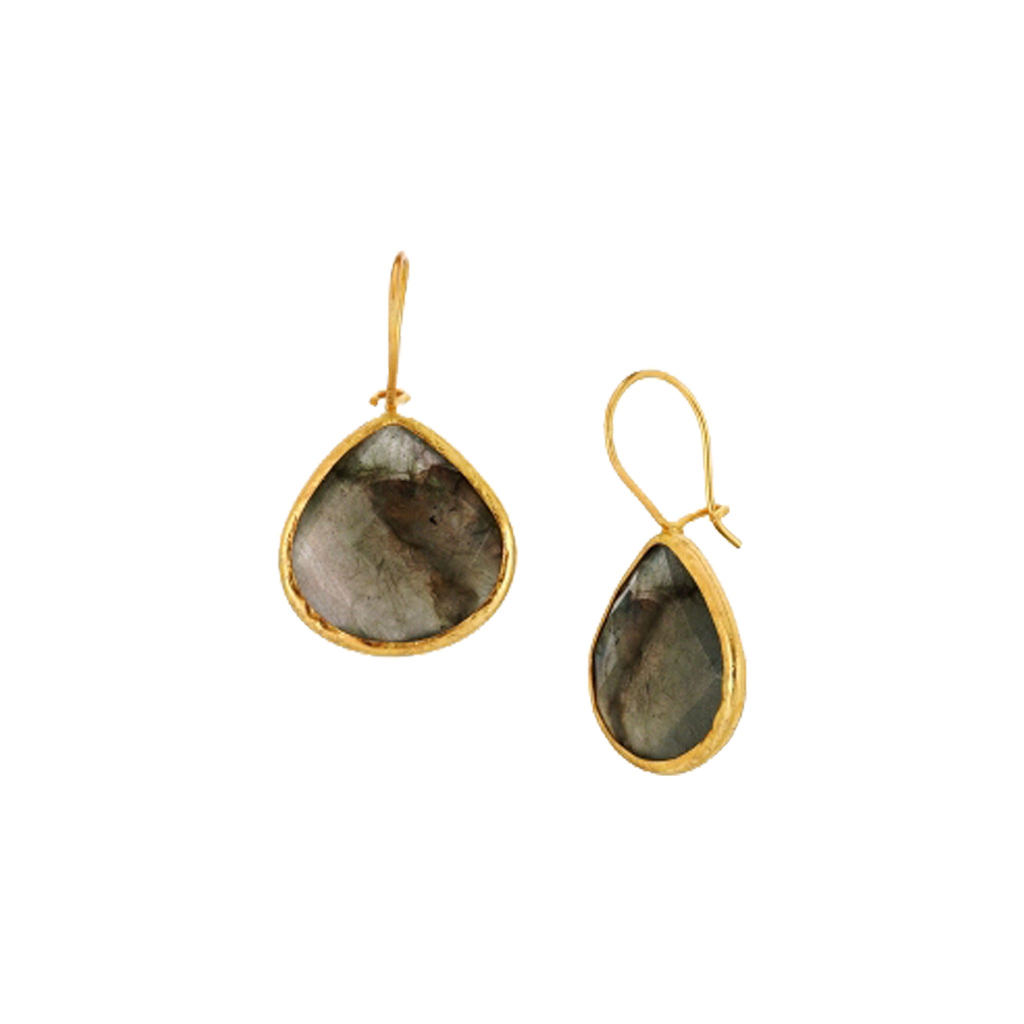 Brass Gold-Plated Earrings with Labradorite Accents