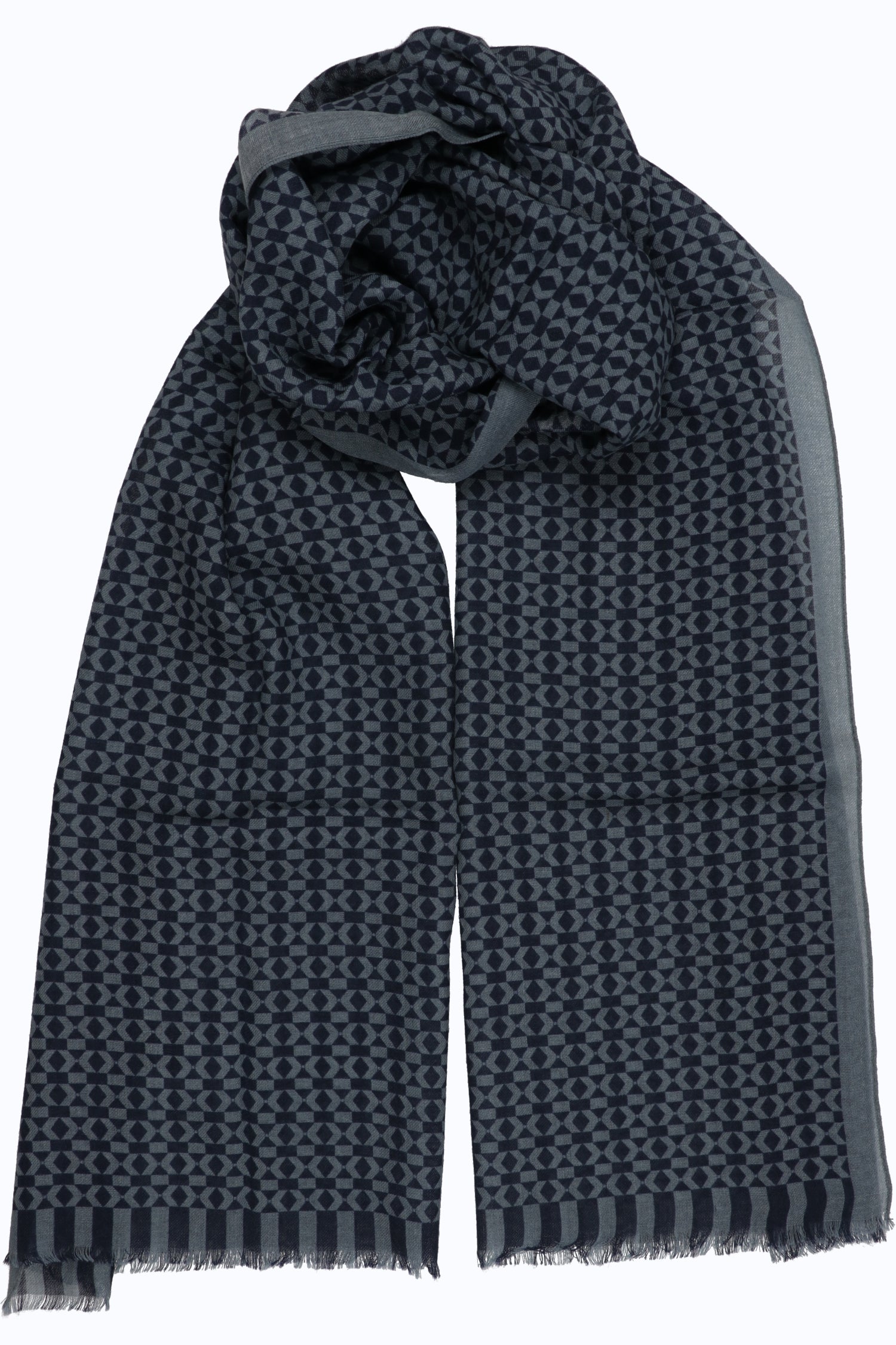 Geometric Twill Wool Scarf – 55x190 cm