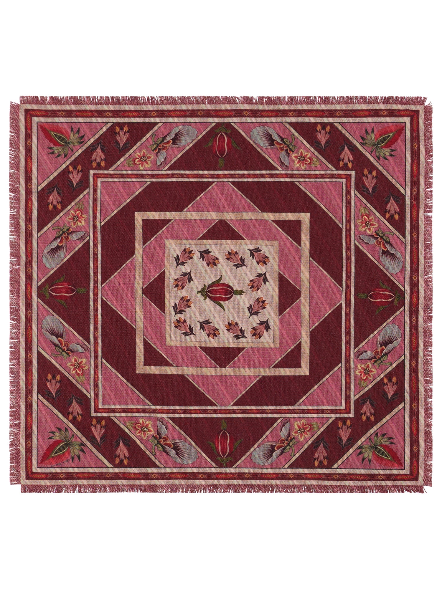 Wool-Silk Banada Stripes And Flowers Print