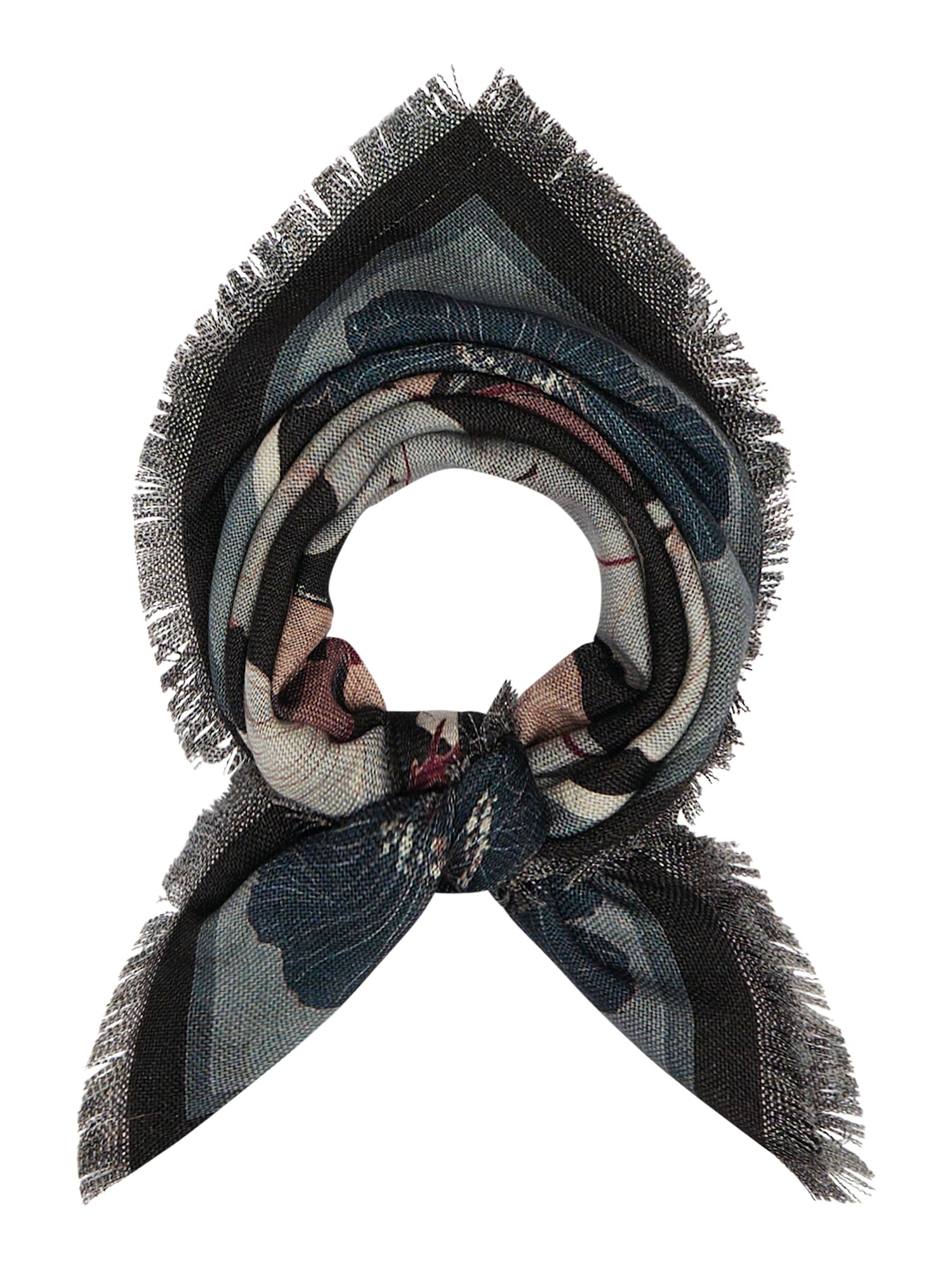 Wool-Silk  Bandana Scarf Magnolia Print