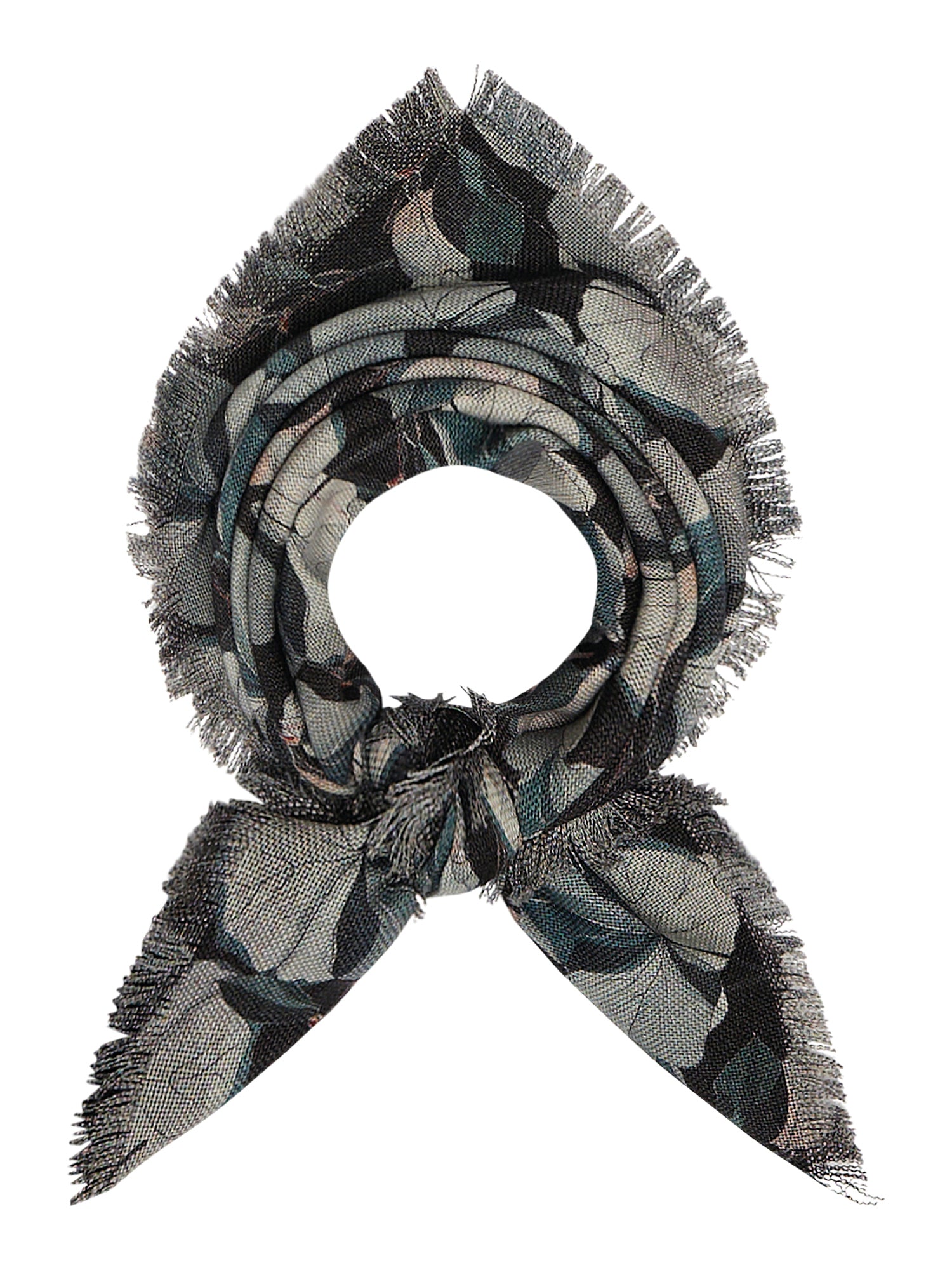 Wool-Silk  Bandana Scarf Magnolia Print
