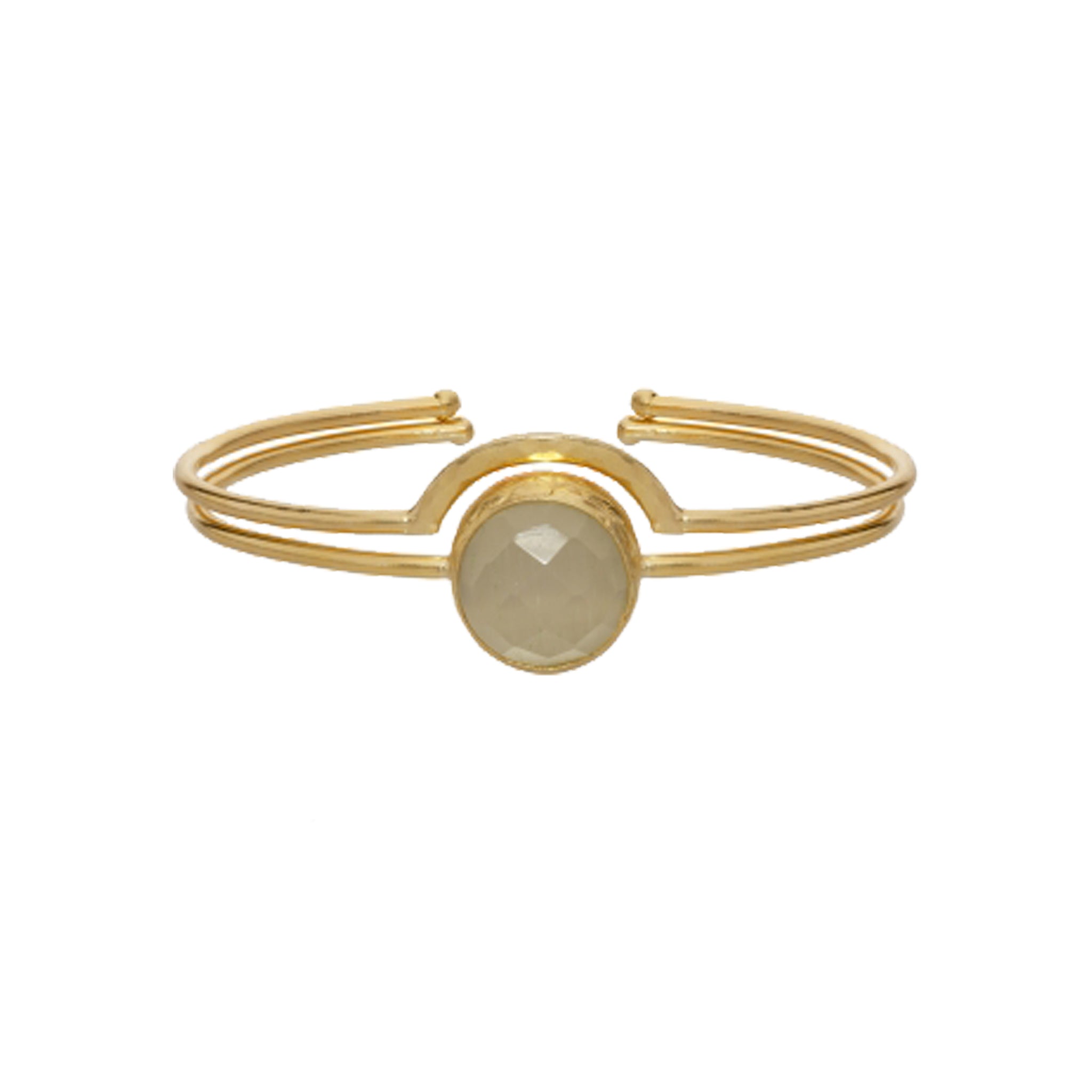 Set of 2 Brass Gold-Plated Bracelets with Chalcedony Accents