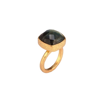 Brass Gold-Plated Ring with Labradorite Accent