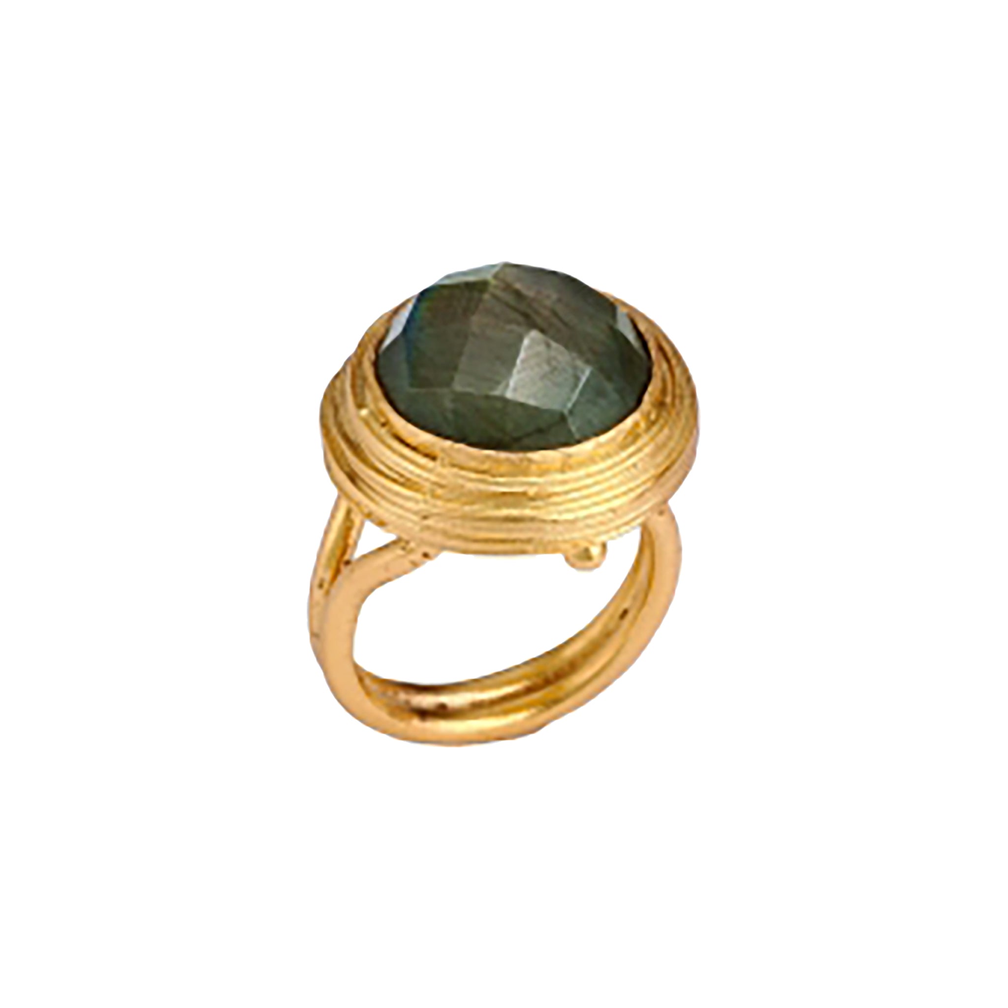 Brass Gold-Plated Ring with Labradorite Accent