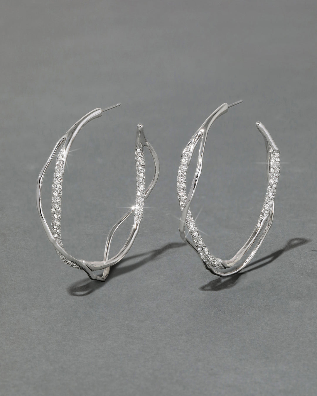 Intertwined Silver Pave Hoop Earring