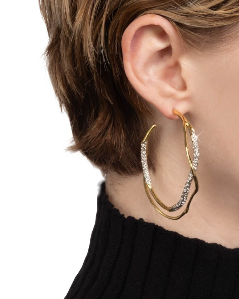Intertwined Gold Two Tone Pave Hoop Earring