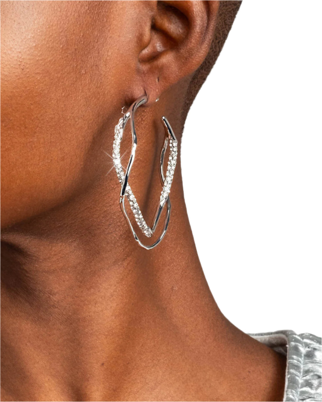 Intertwined Silver Pave Hoop Earring