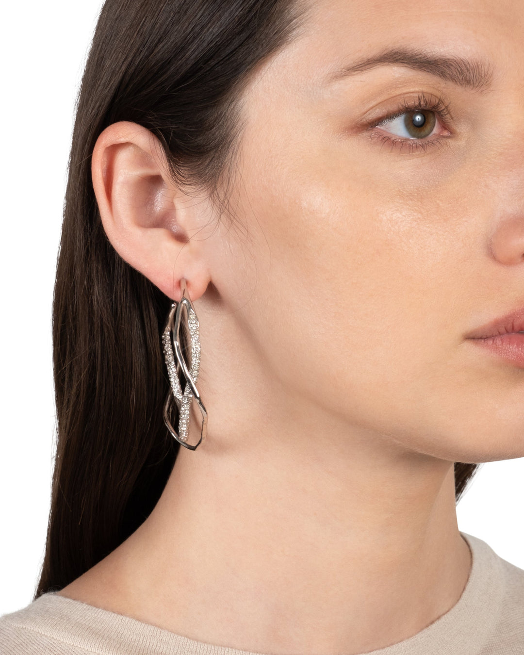 Intertwined Silver Pave Hoop Earring