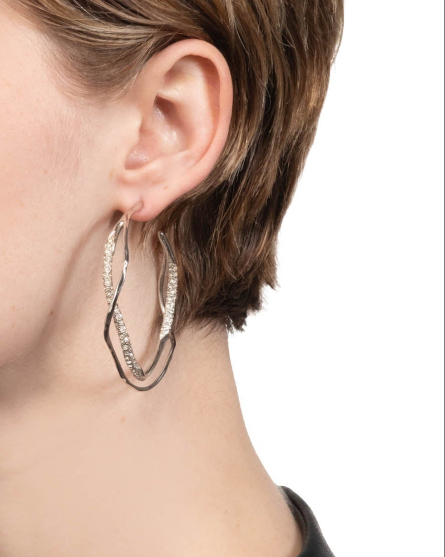 Intertwined Silver Pave Hoop Earring